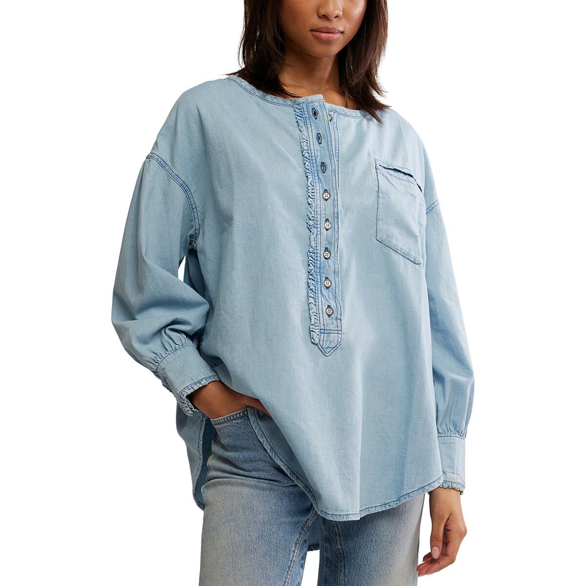 Image of Free People Denim Dreaming Pullover - Women's So Soft Light Wash, M