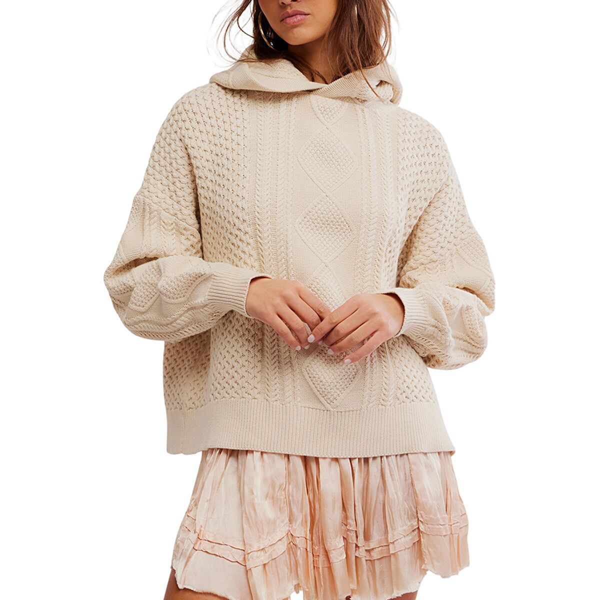 Image of Free People Explorer Cable Hoodie - Women's Macadamia, XL