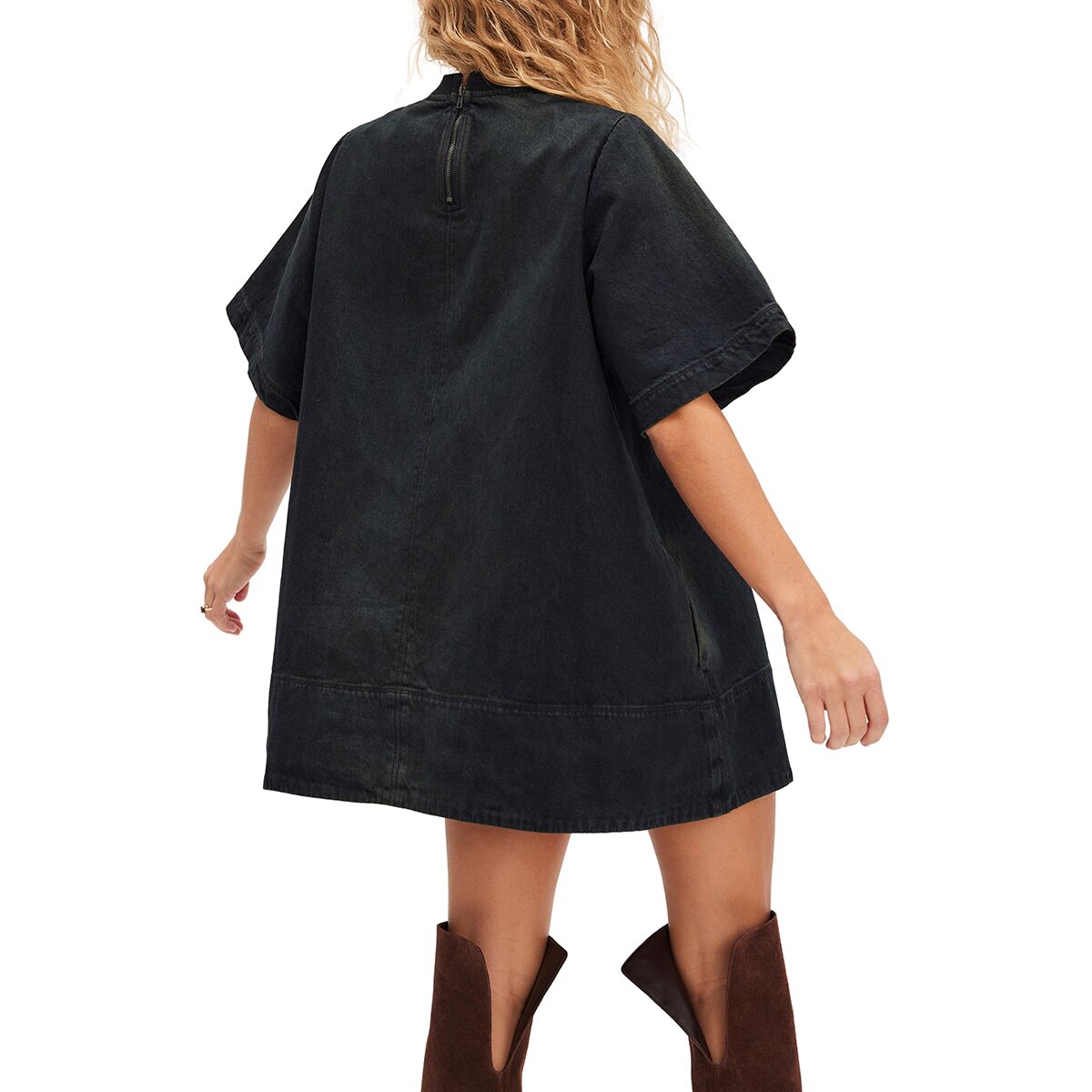 harlow embroidered denim mini dress Embroidered Scallop Denim Mini Dress main image 1