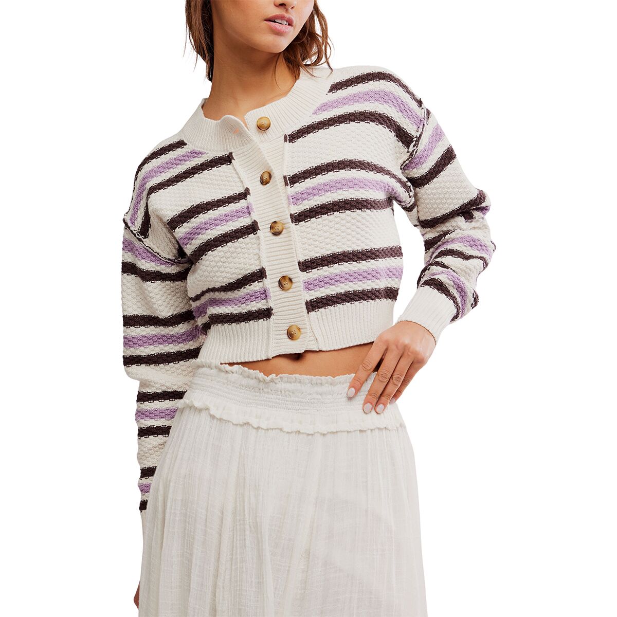 Image of Free People Lila Stripe Cardi - Women's Ivory Combo, XL