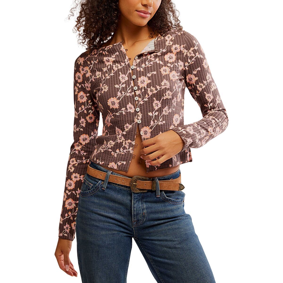 Image of Free People Tilly Print Long-Sleeve Top - Women's French Chocolate Com, S
