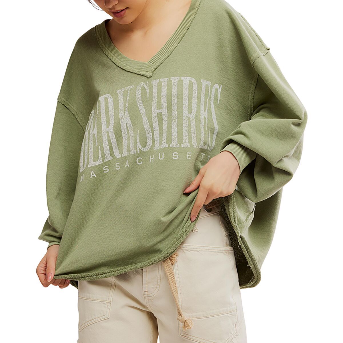 Image of Free People We The Free Venice V Neck Graphic Top - Women's Oil Green Combo, M