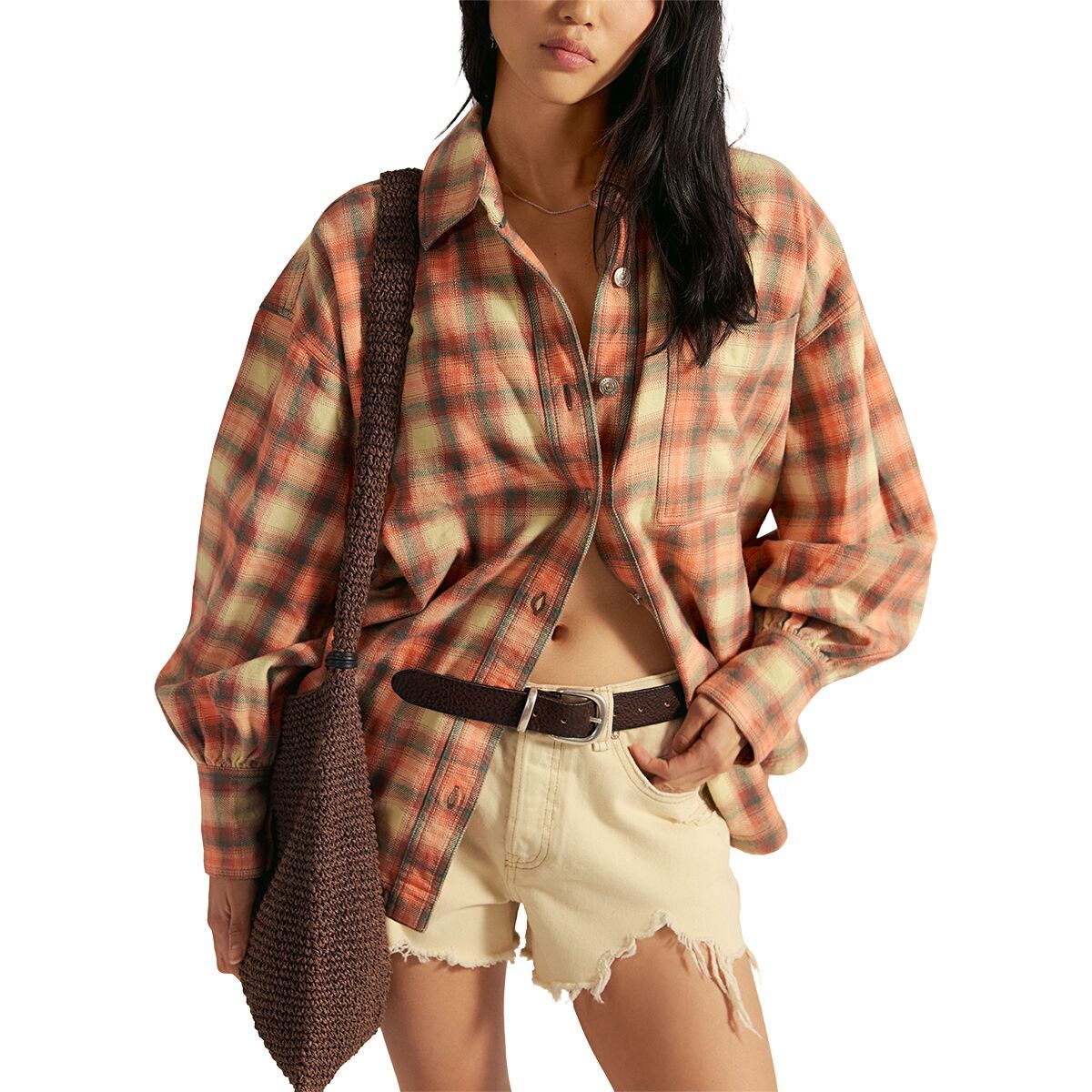 Image of Free People Ashley Plaid Long-Sleeve Shirt - Women's Sand Combo - Gia Pla, XL