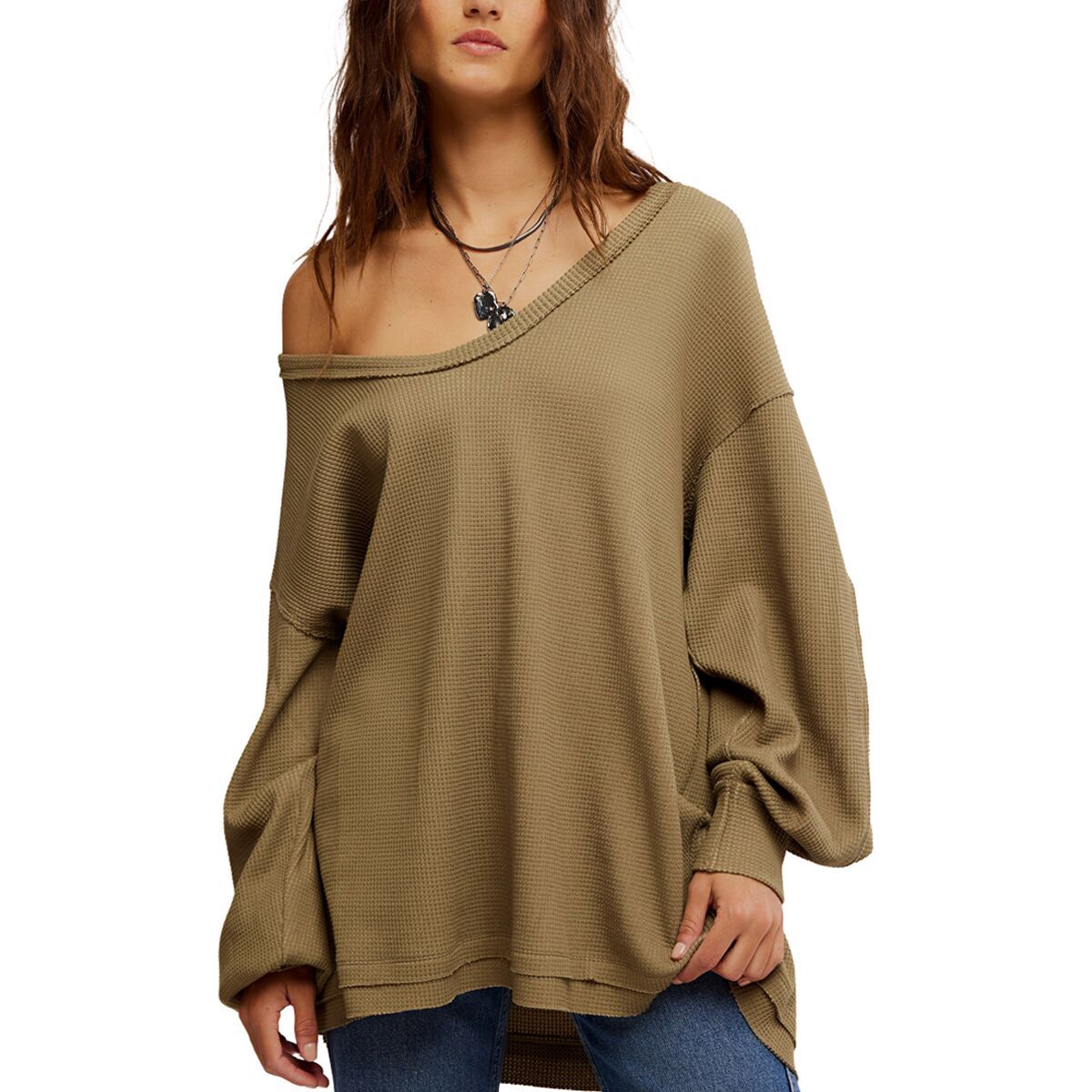 Image of Free People Coast 2 Coast Thermal Top - Women's Gothic Olive Cross D, L