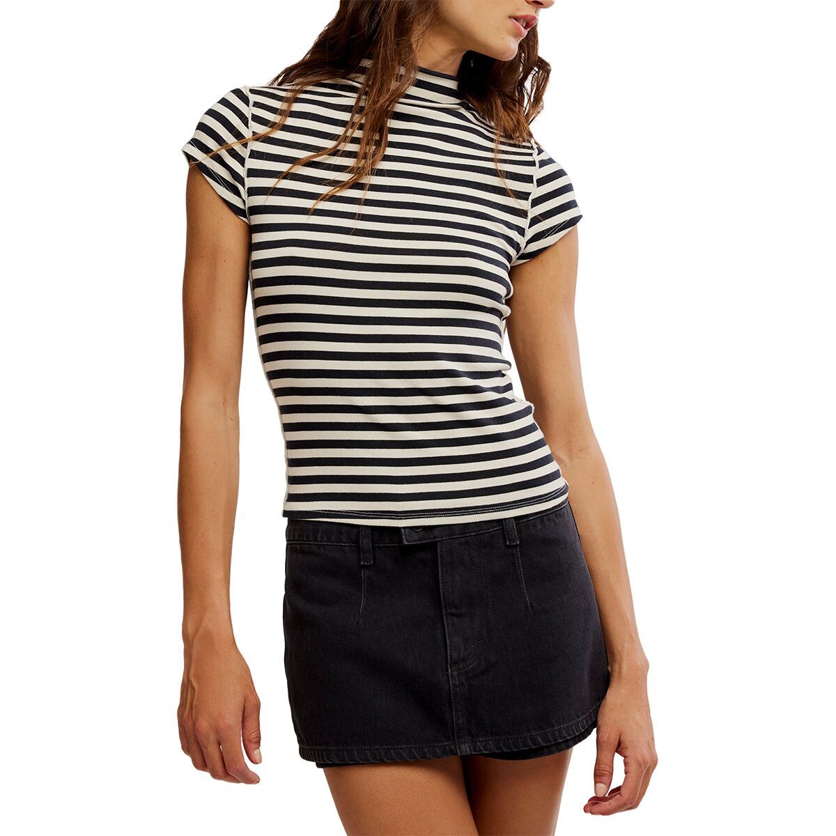Free People Lola Tee Stripe Top - Women's B&W Stripe, M