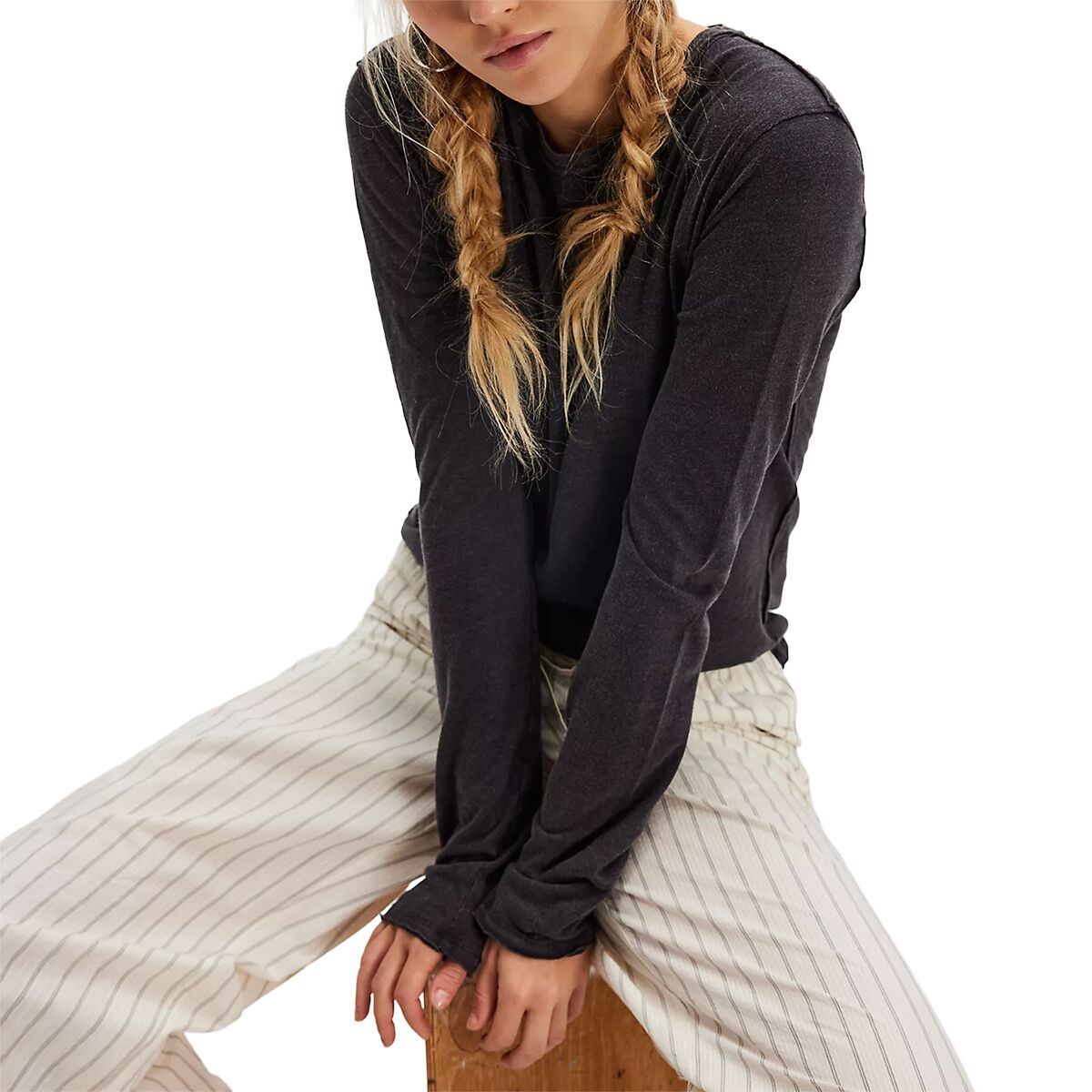 Image of Free People Nova Tee Long Sleeve Shirt - Women's Black, L