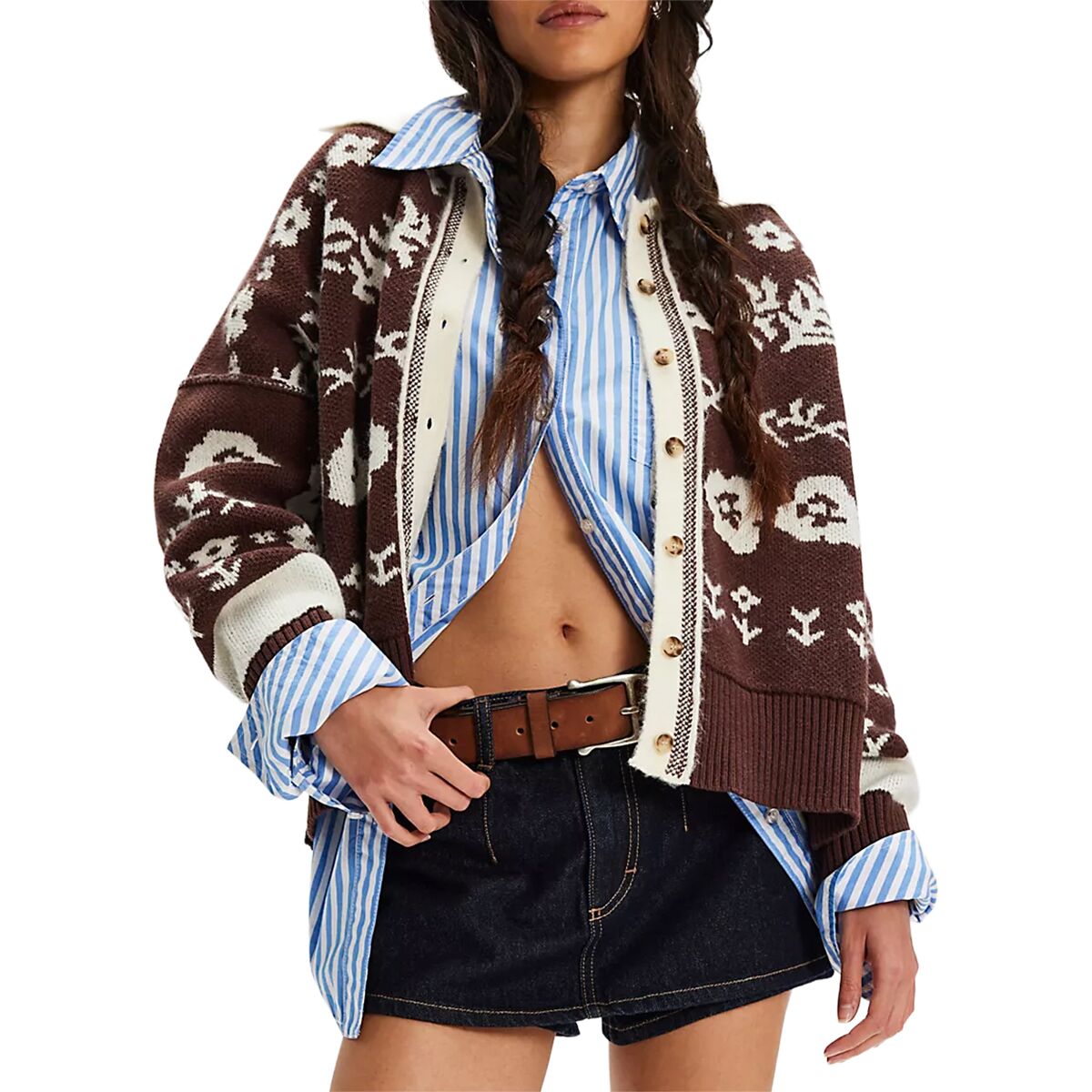 Image of Free People Shelby Cardigan - Women's Chocolate Combo, L