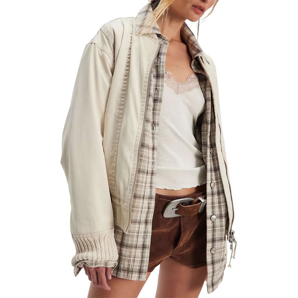 Image of Free People Jax Washed Bomber Jacket - Women's Almond Flour, M
