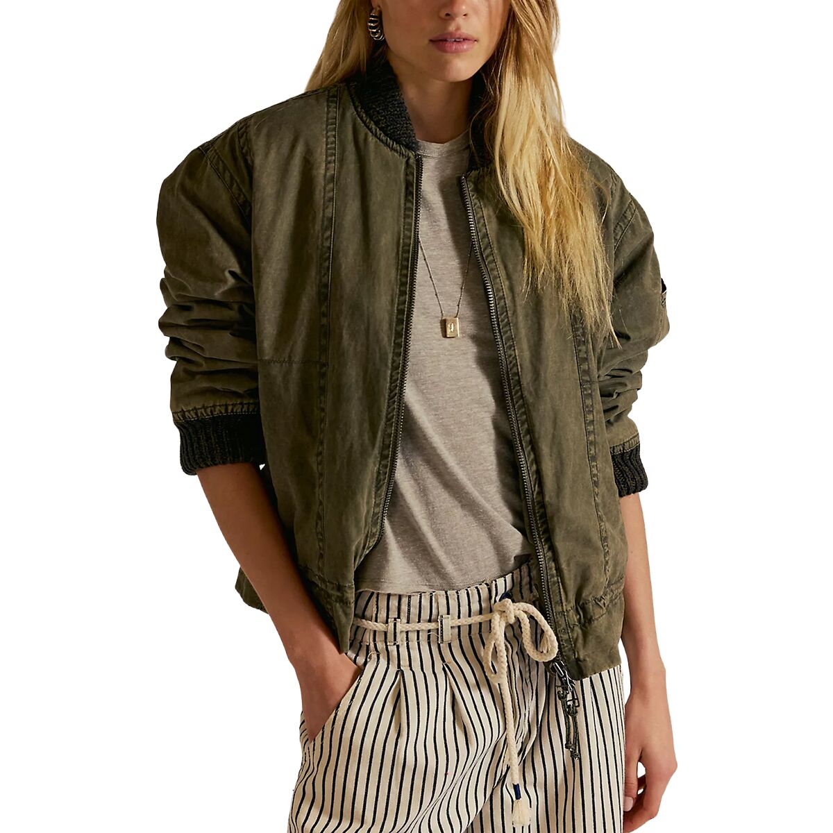 Image of Free People Jax Washed Bomber Jacket - Women's Olive, XL