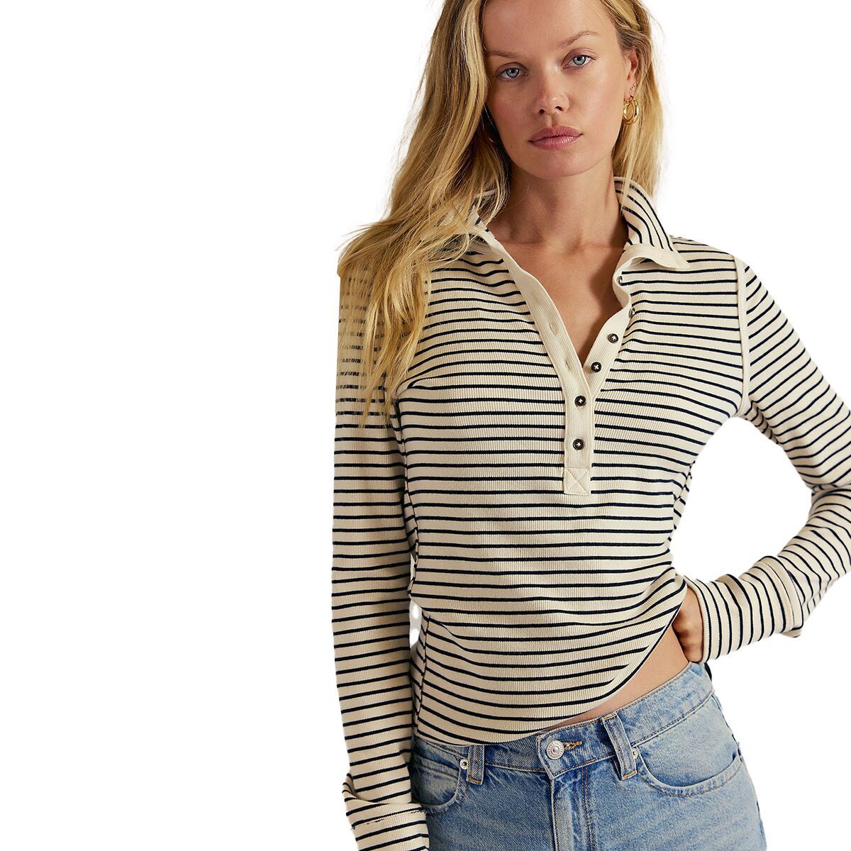 Image of Free People Lake Henley Stripe Top - Women's Tea Combo, XL