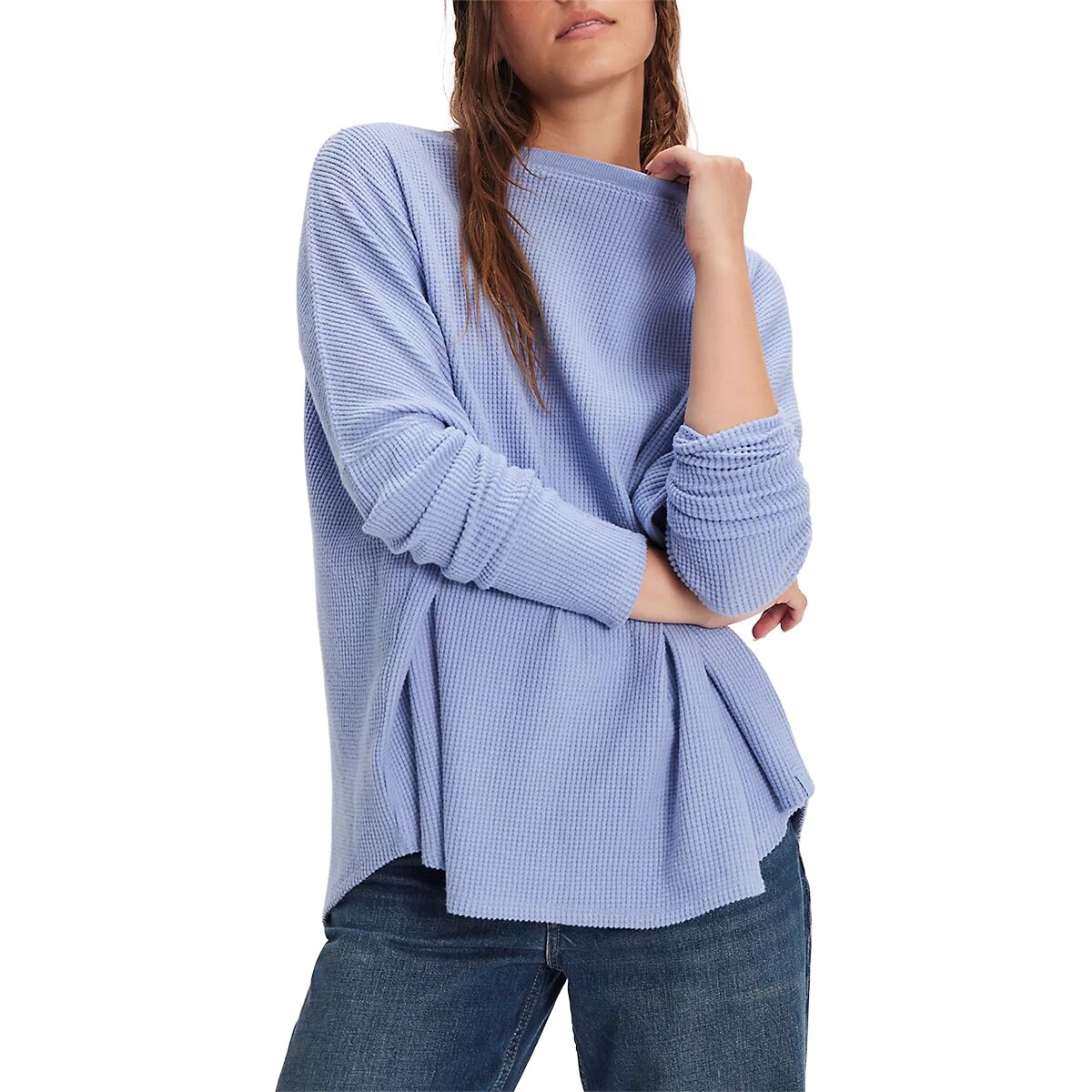 Image of Free People Latte Blues Thermal Solid Top - Women's Dawn Breeze, XL