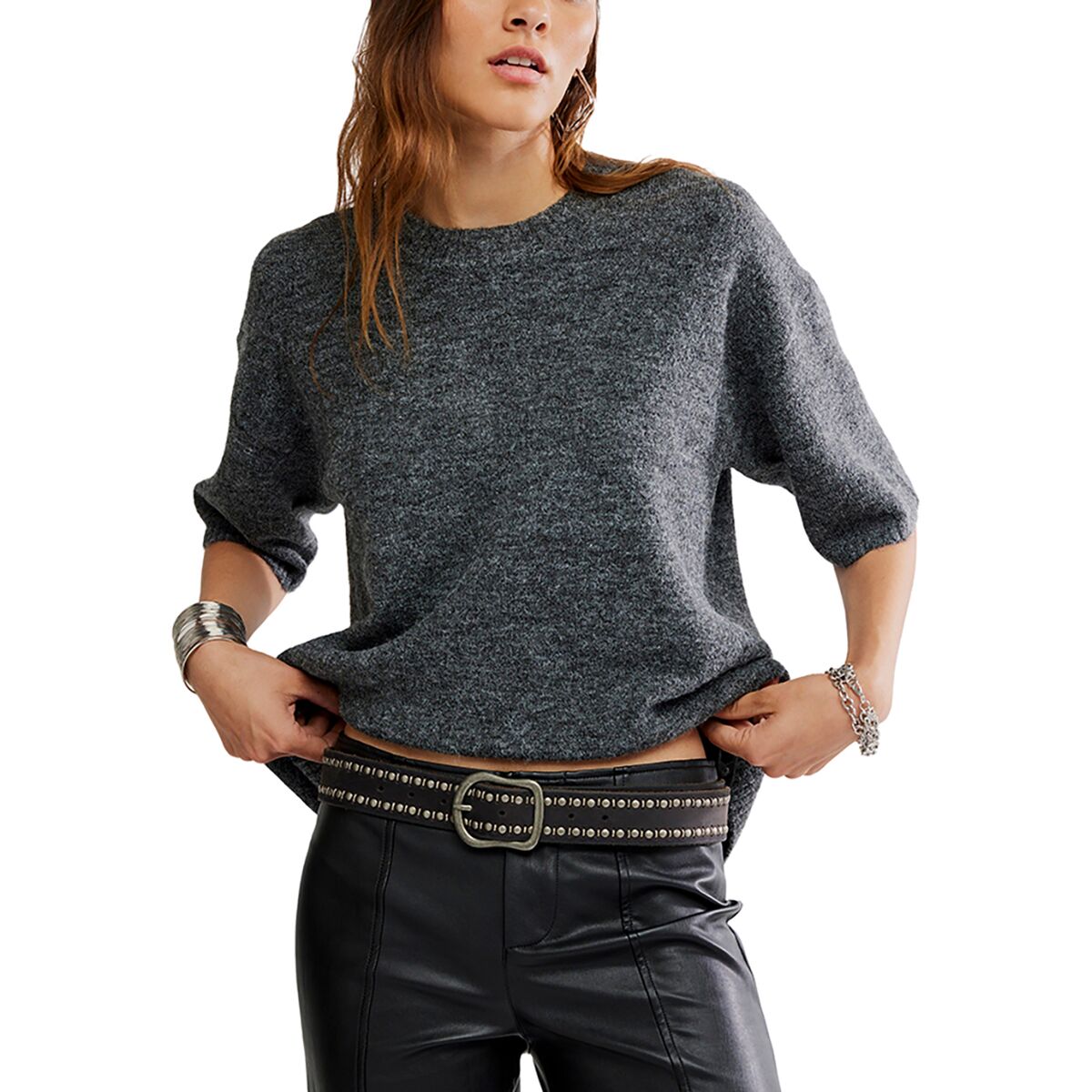 Image of Free People Margot Sweater T-Shirt - Women's Charcoal Heather, M