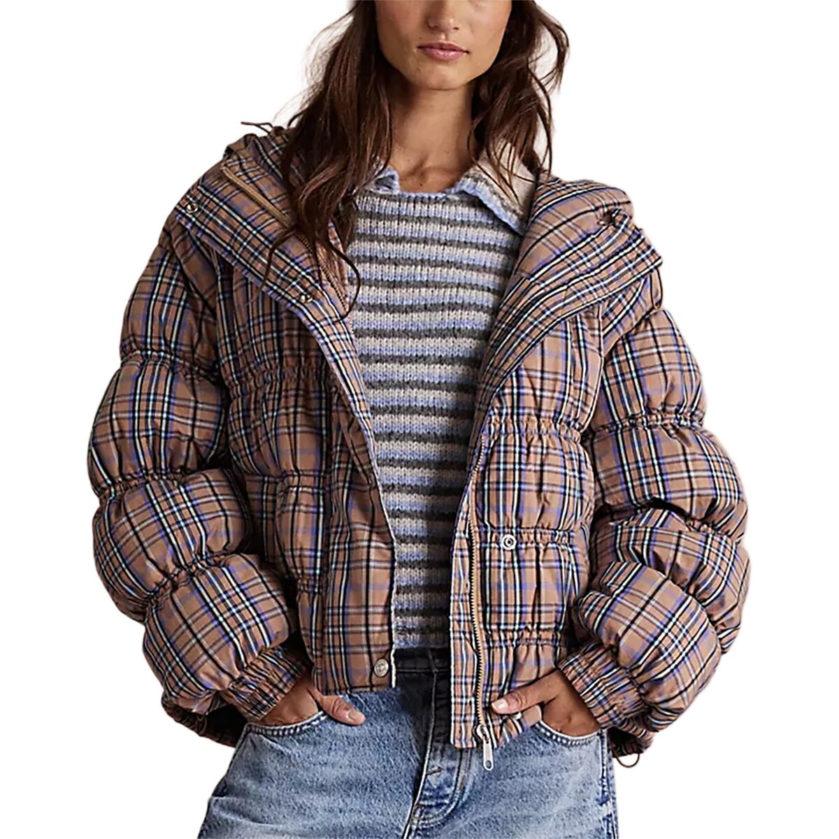 Image of Free People Party Of One Puffer Jacket - Women's Tan Combo, XL