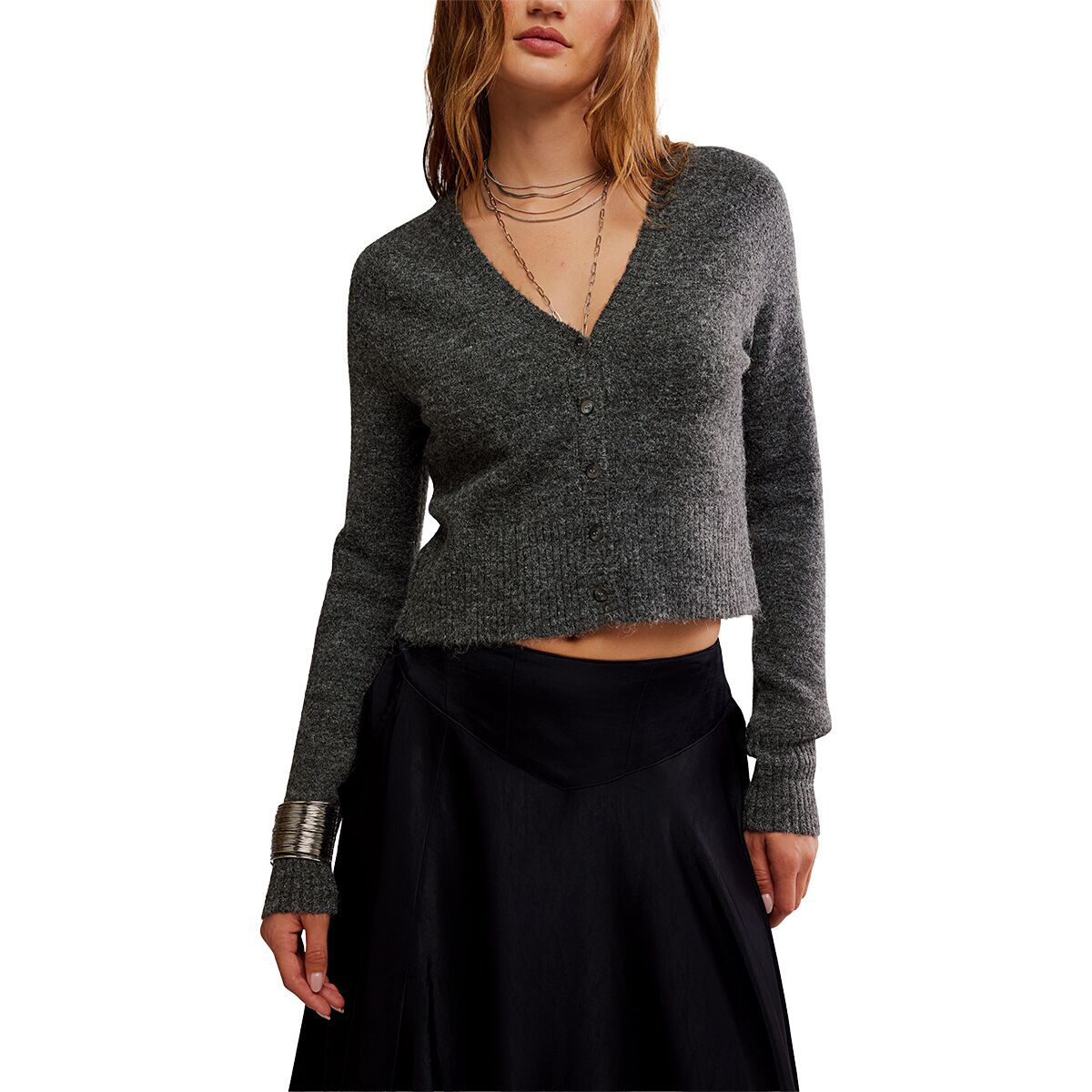 Image of Free People School Girl Cardi - Women's Charcoal Heather, XL