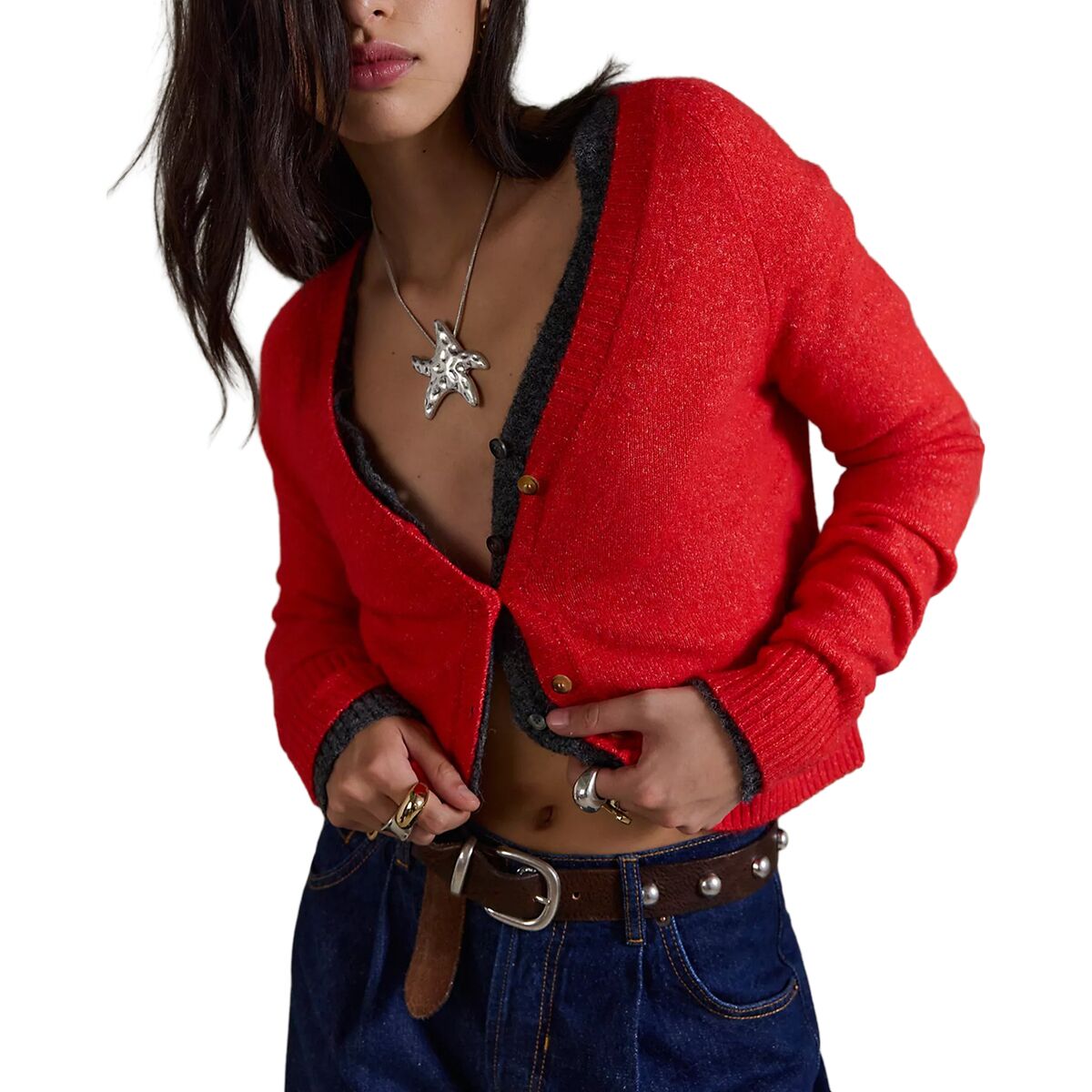 Image of Free People School Girl Cardi - Women's Cherry Pop Melange, M