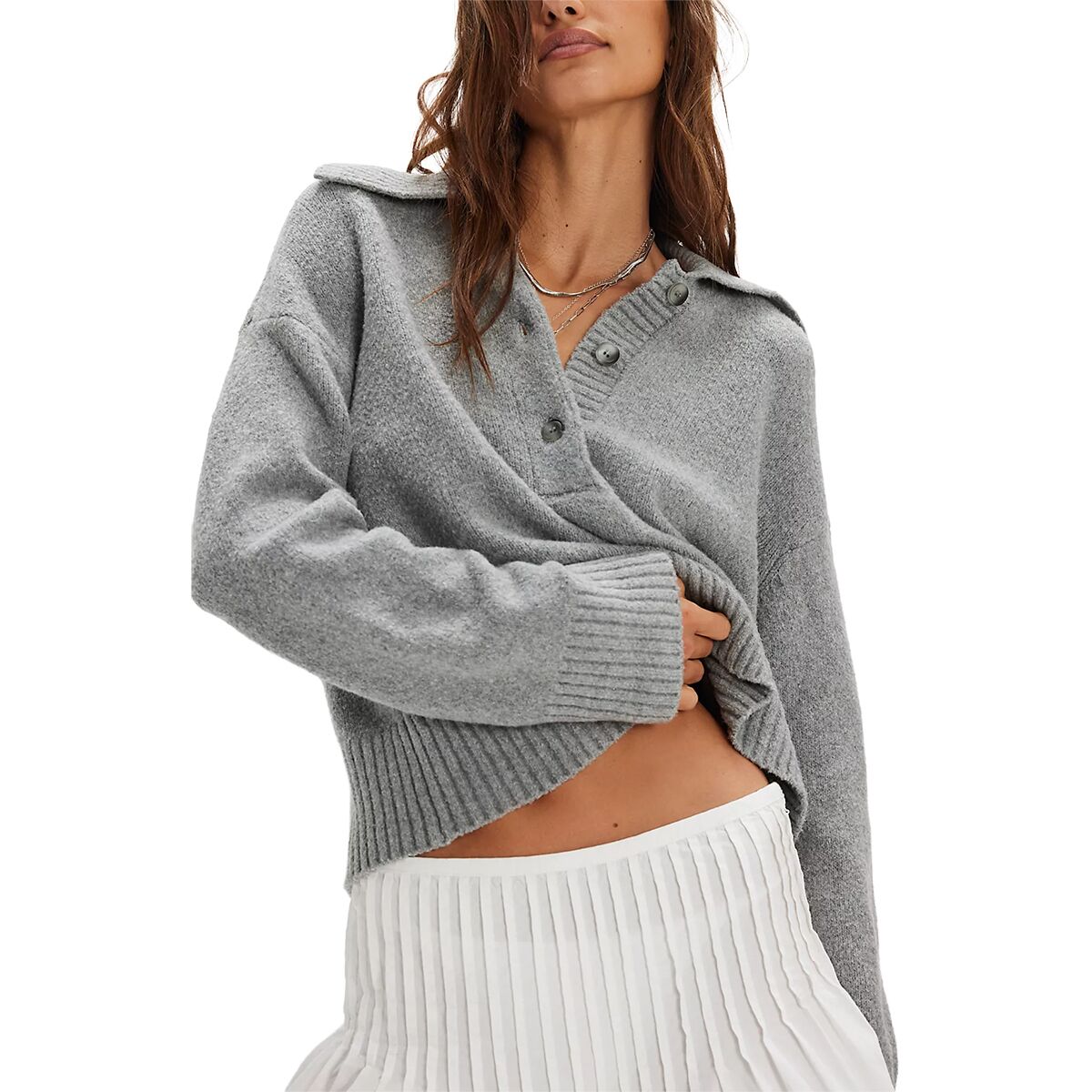 Image of Free People Trading Up Polo - Women's Grey Heather, M