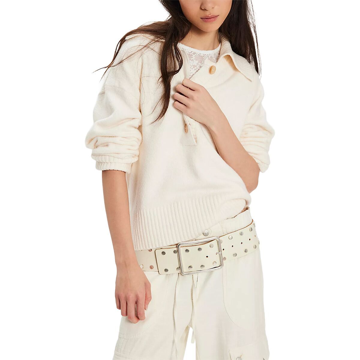 Free People Trading Up Polo - Women's Ivory, XL