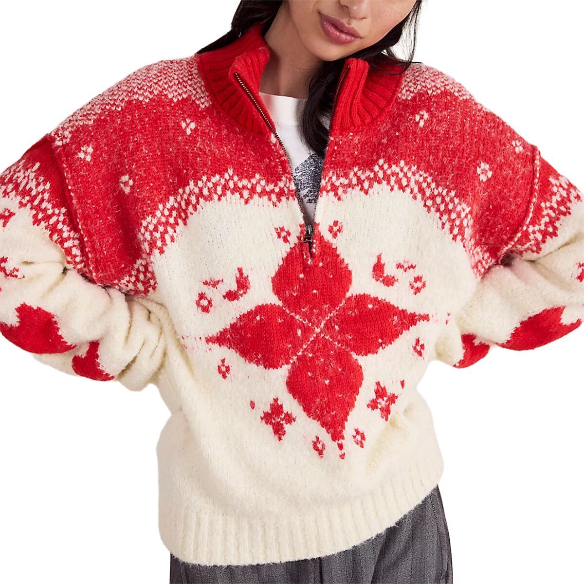 Free People Mythical Sweater - Women's Vanilla Scarlet Comb, M