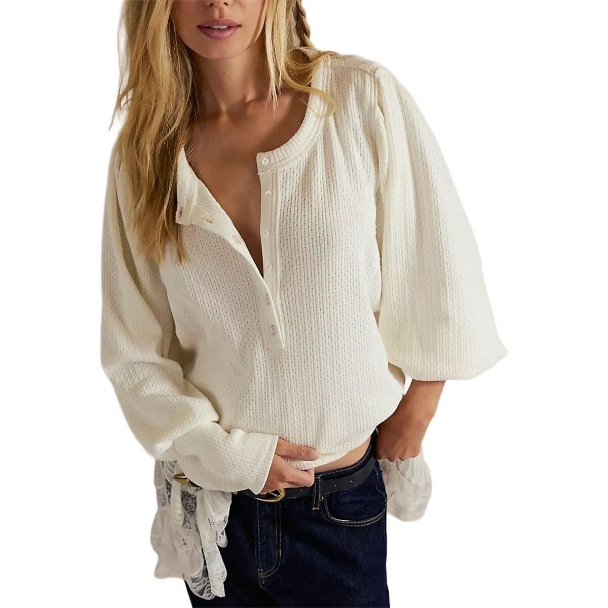 Image of Free People Quinn Knit Top - Women's Ivory, XS