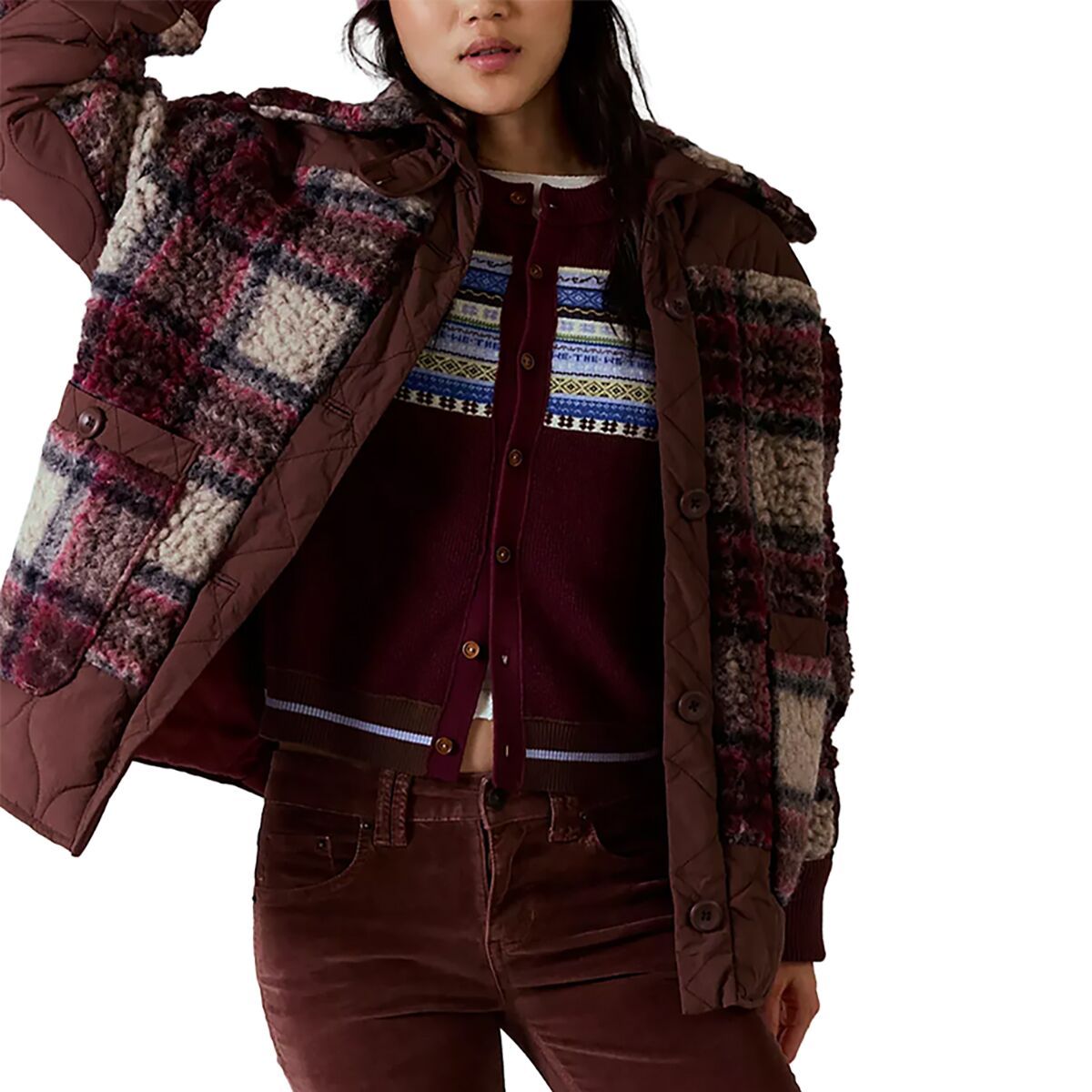 Image of Free People Sana Quilted Bomber Jacket - Women's Pomegranate Combo, S