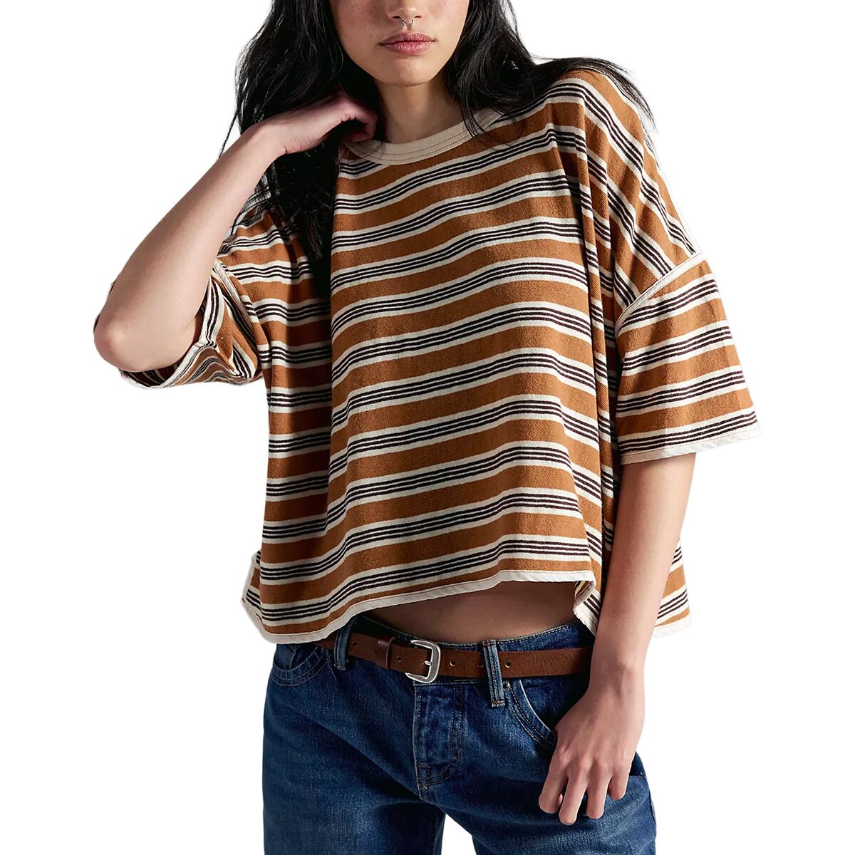 Image of Free People Clean Rugby T-Shirt - Women's Almond Combo, XS