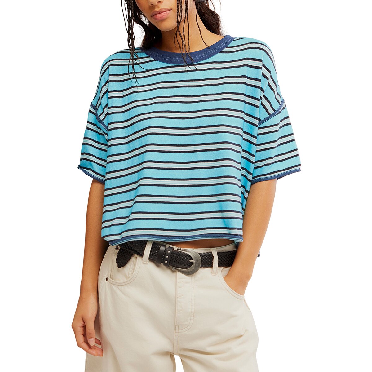 Image of Free People Clean Rugby T-Shirt - Women's Crystal Blue Combo, L