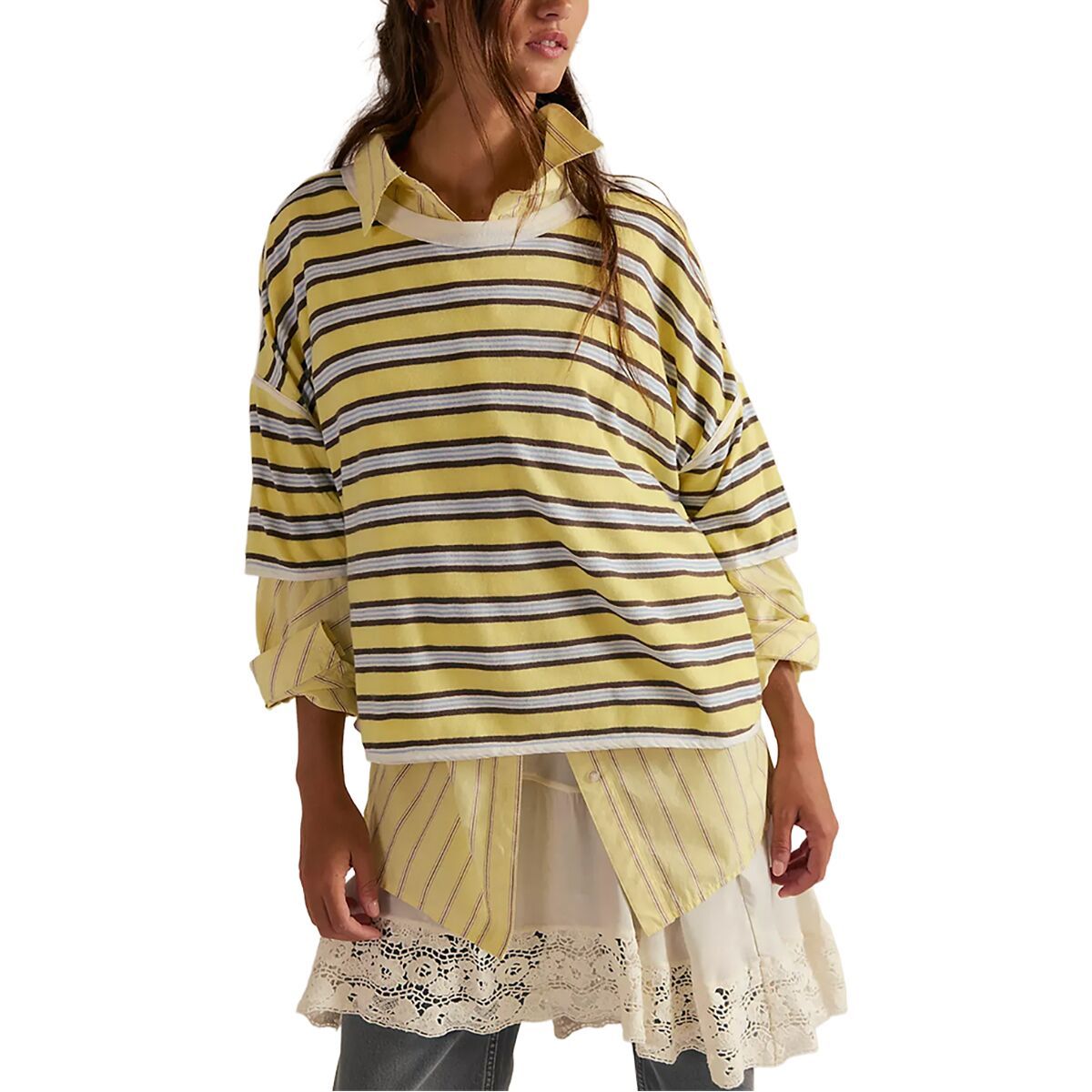 Image of Free People Clean Rugby T-Shirt - Women's Yellow Combo, M