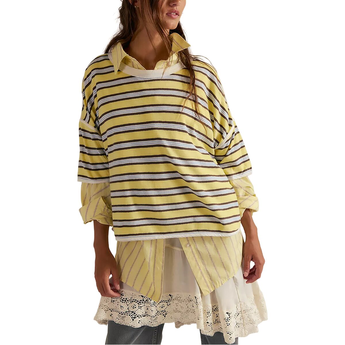 Image of Free People Clean Rugby T-Shirt - Women's Yellow Combo, XL