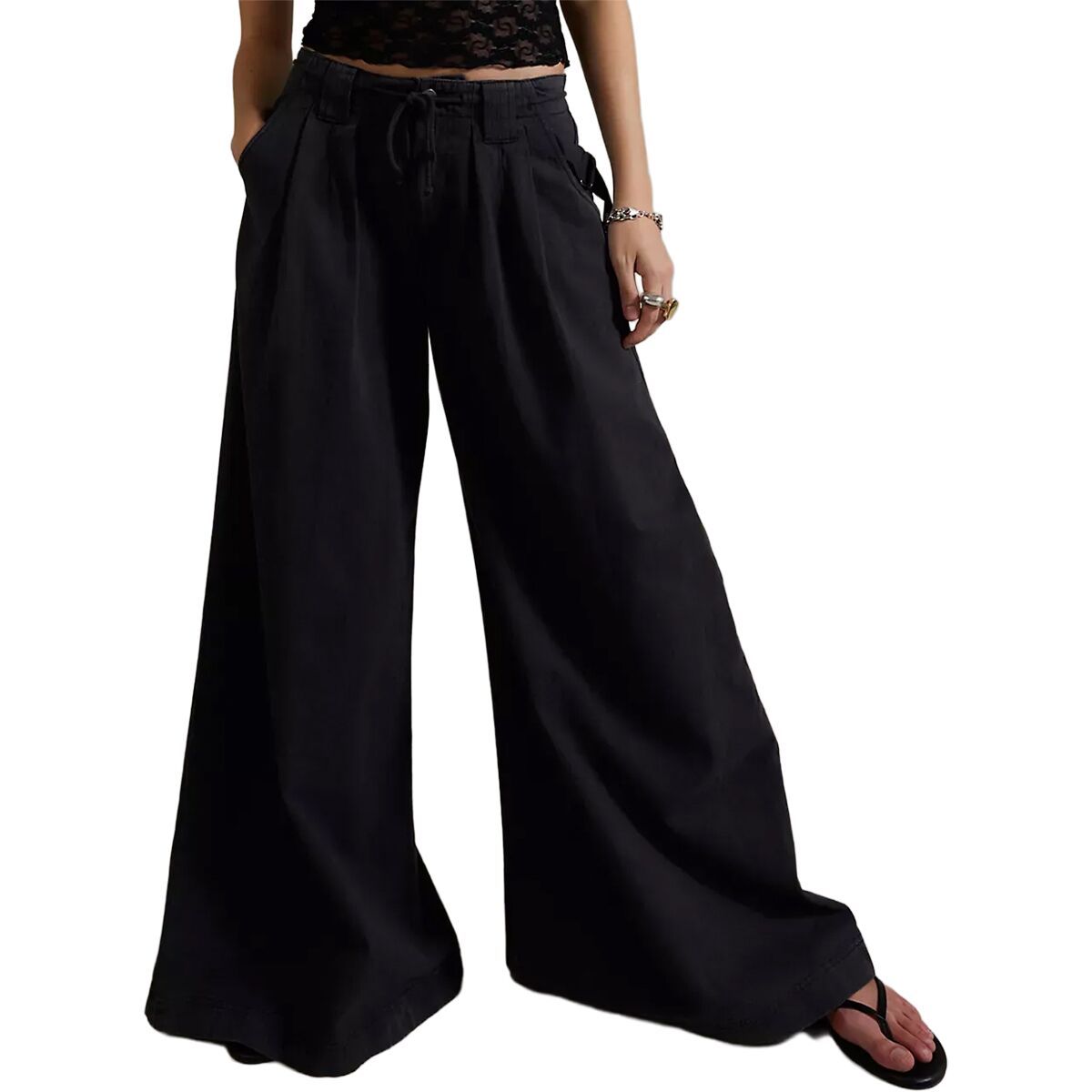 Image of Free People Julien Wide Leg Chino Pant - Women's Washed Black, S