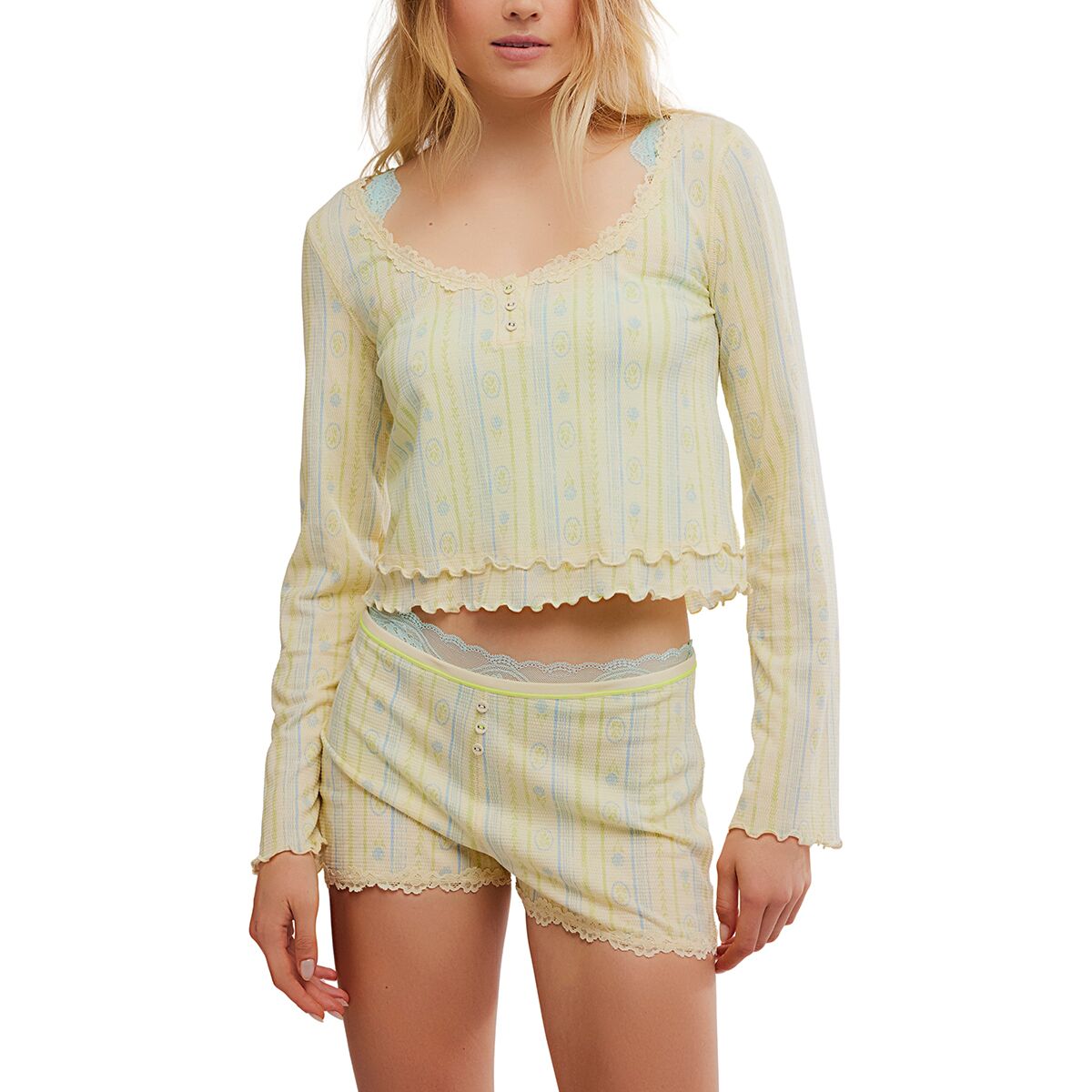 Image of Free People Spring Break Printed Sleep Set - Women's Butter Combo, XS
