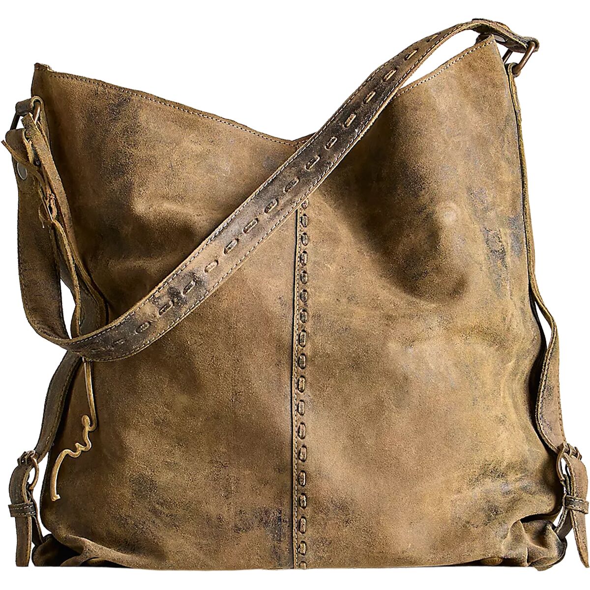 Image of Free People Dallas Distressed Lea Bag Sandblasted Khaki, One Size