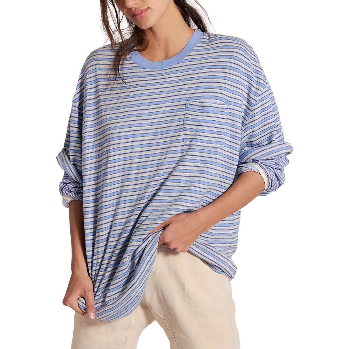 Image of Free People All Love Stripe Pocket Shirt - Women's Blissful Blue Combo, L