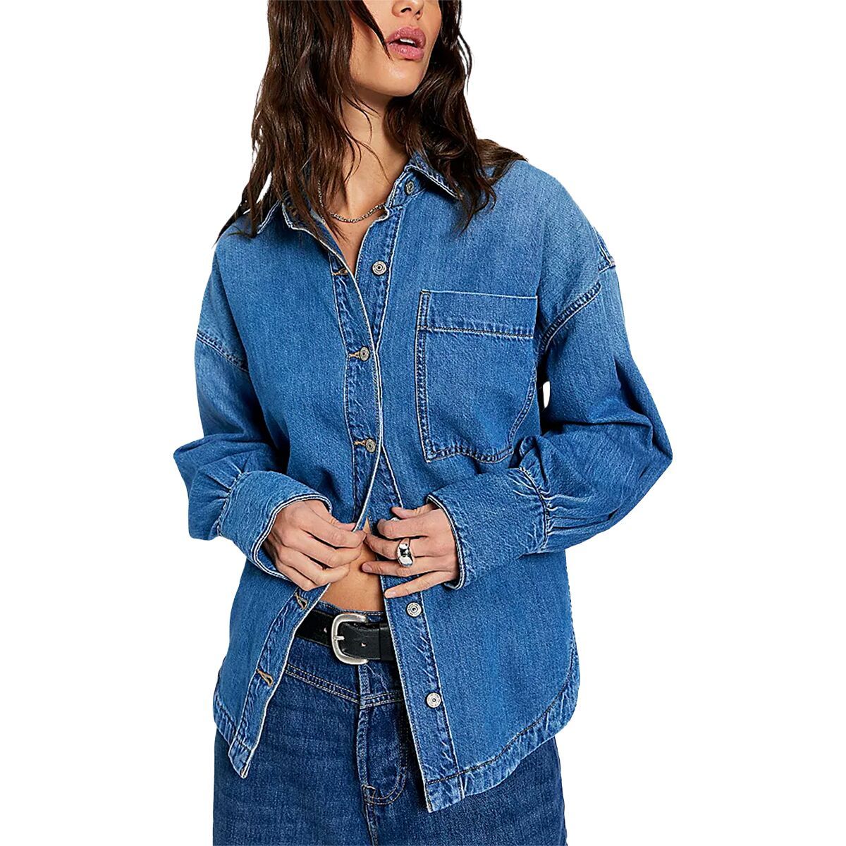 Image of Free People Ashley Denim Shirt - Women's Medium Wash, S