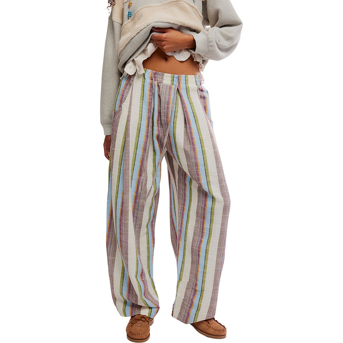 Image of Free People Chambers Laid Back Stripe Pant - Women's Ivory Combo, L