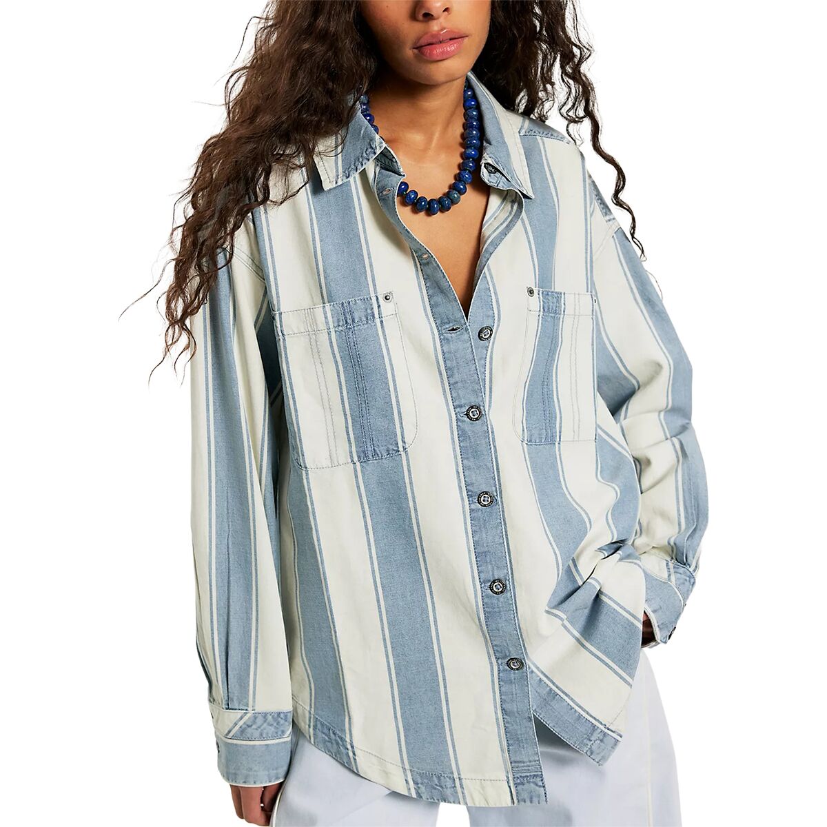 Image of Free People Crossroads Striped Shirt - Women's Indigo Combo, XS
