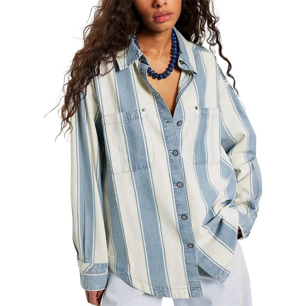 Image of Free People Crossroads Striped Shirt - Women's Indigo Combo, L