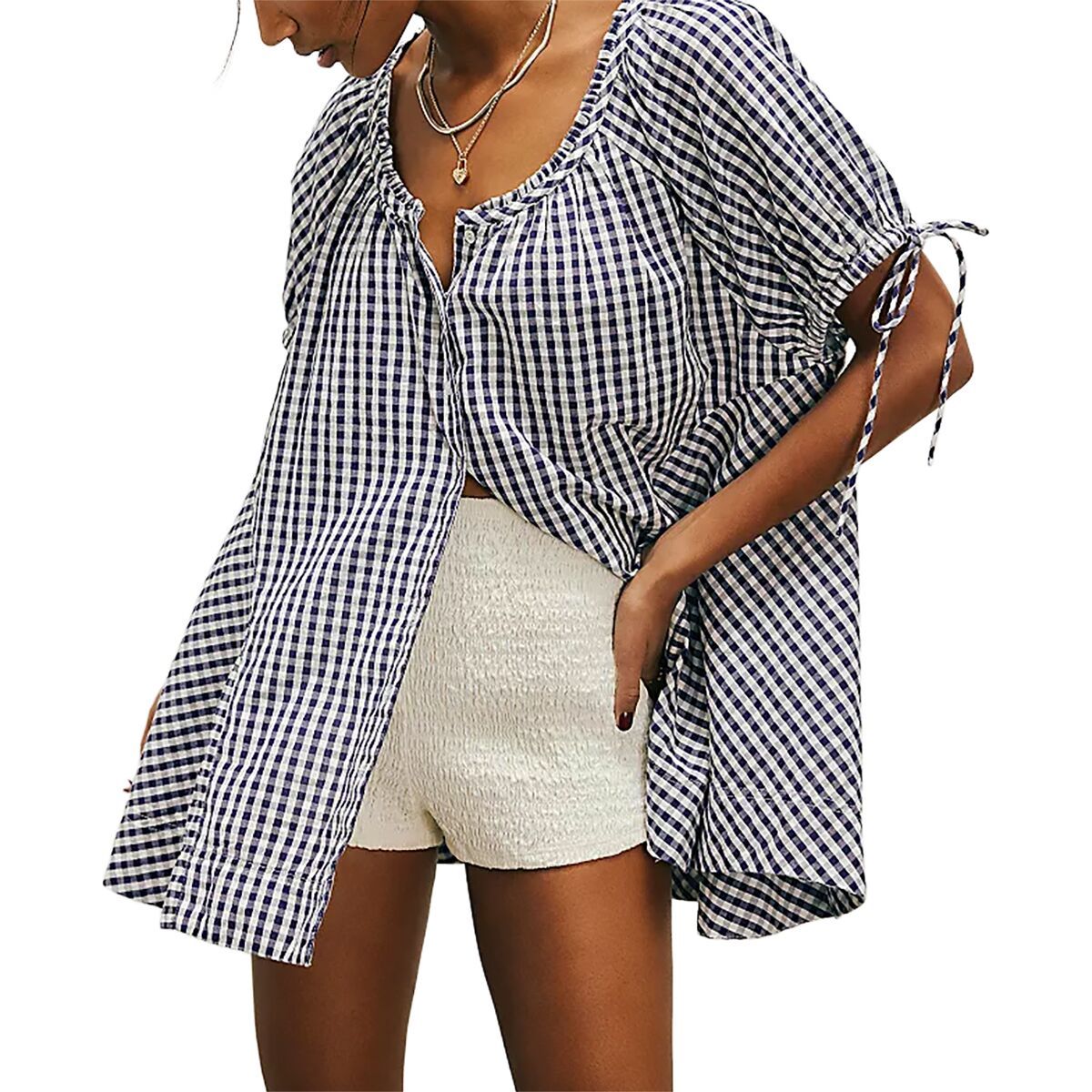 Image of Free People Farley Gingham Tunic - Women's Navy Combo, XL