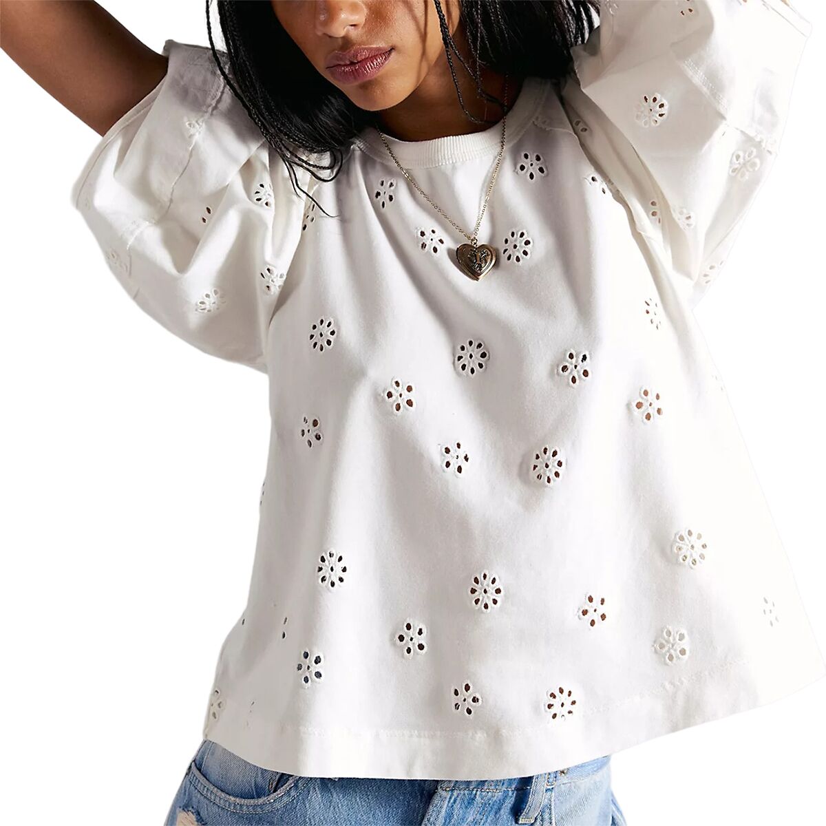 Image of Free People Jessie Eyelet T-Shirt - Women's Whisper White, XS