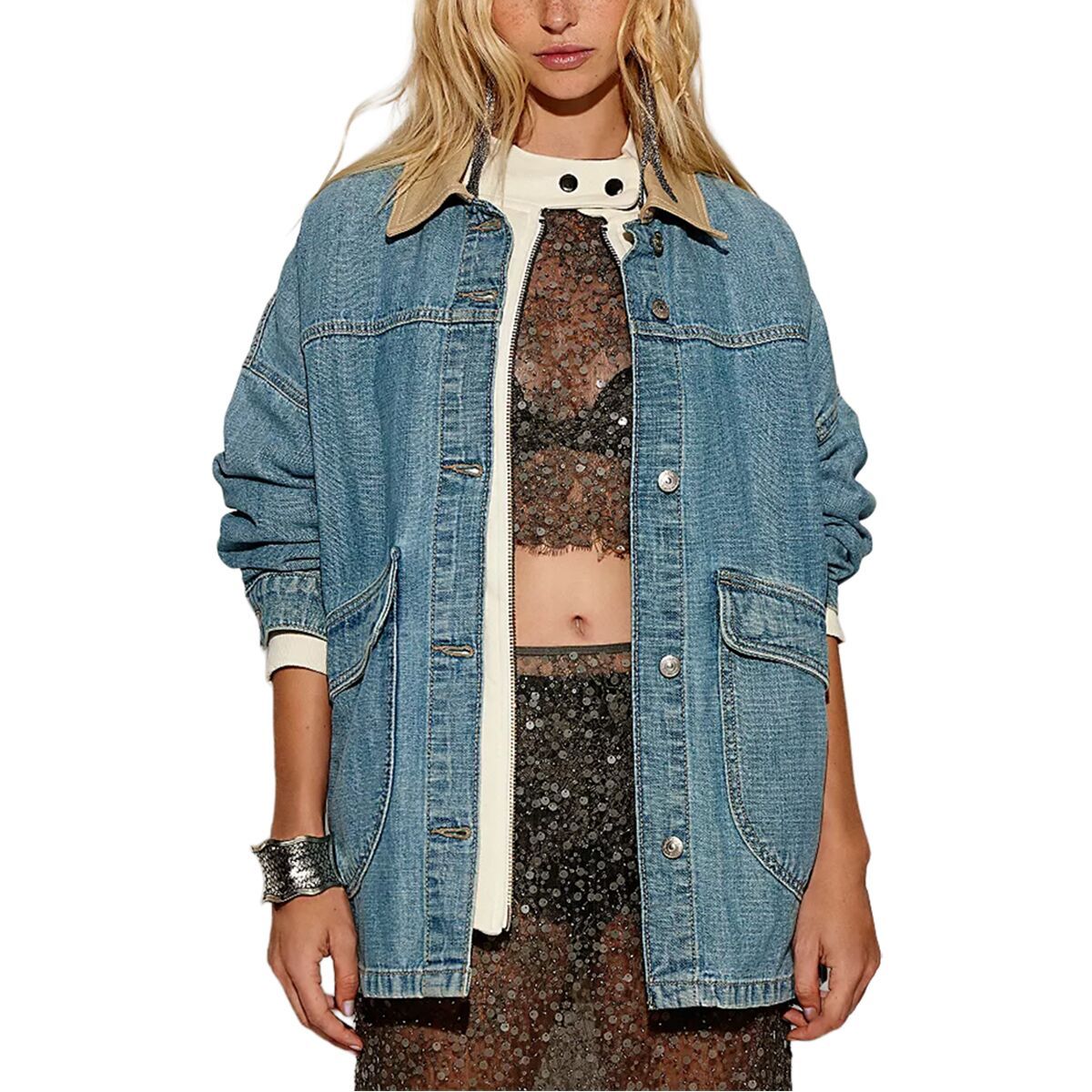 Image of Free People Lemon Denim Jacket - Women's Berry Blues, XL