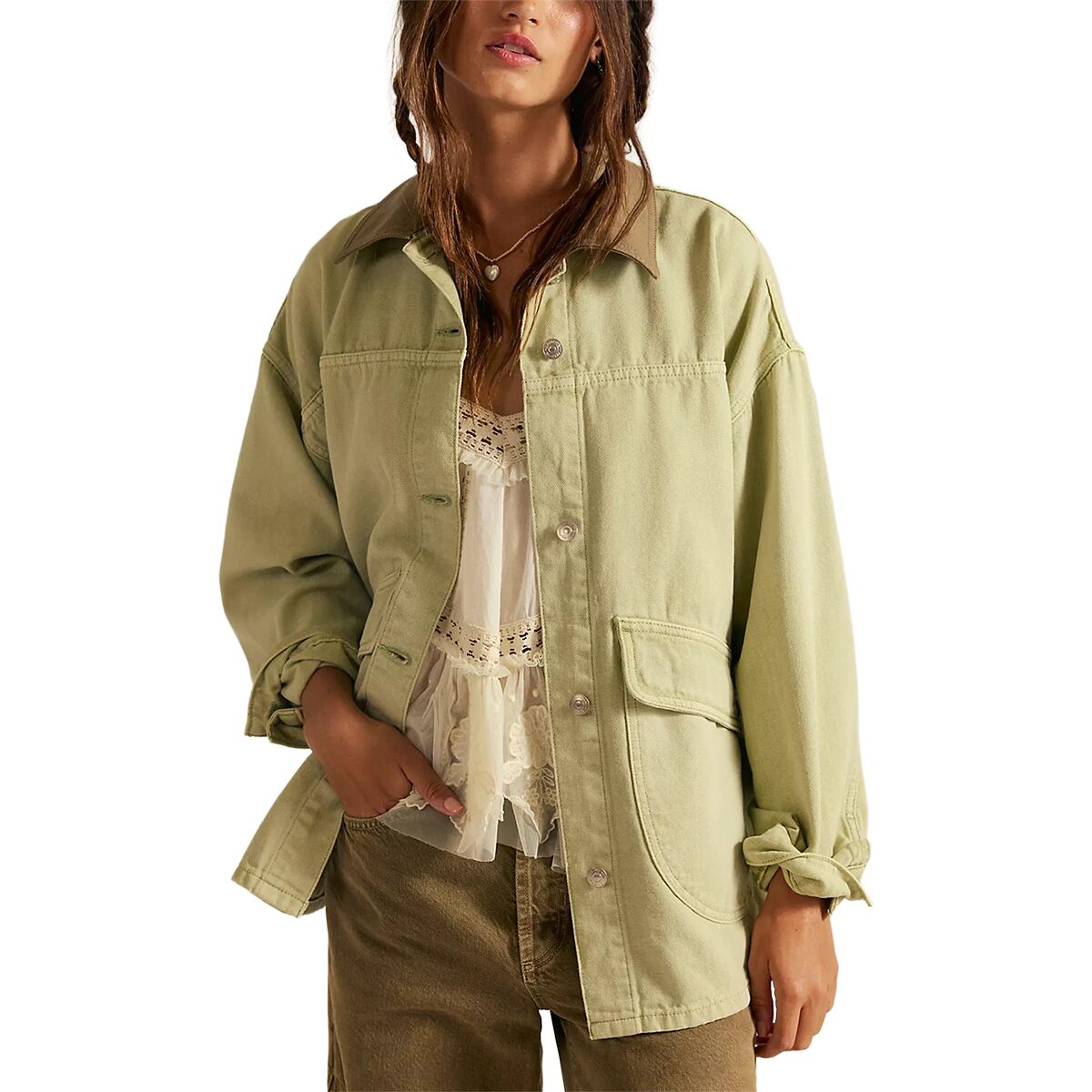 Image of Free People Lemon Denim Jacket - Women's Washed Sage, S