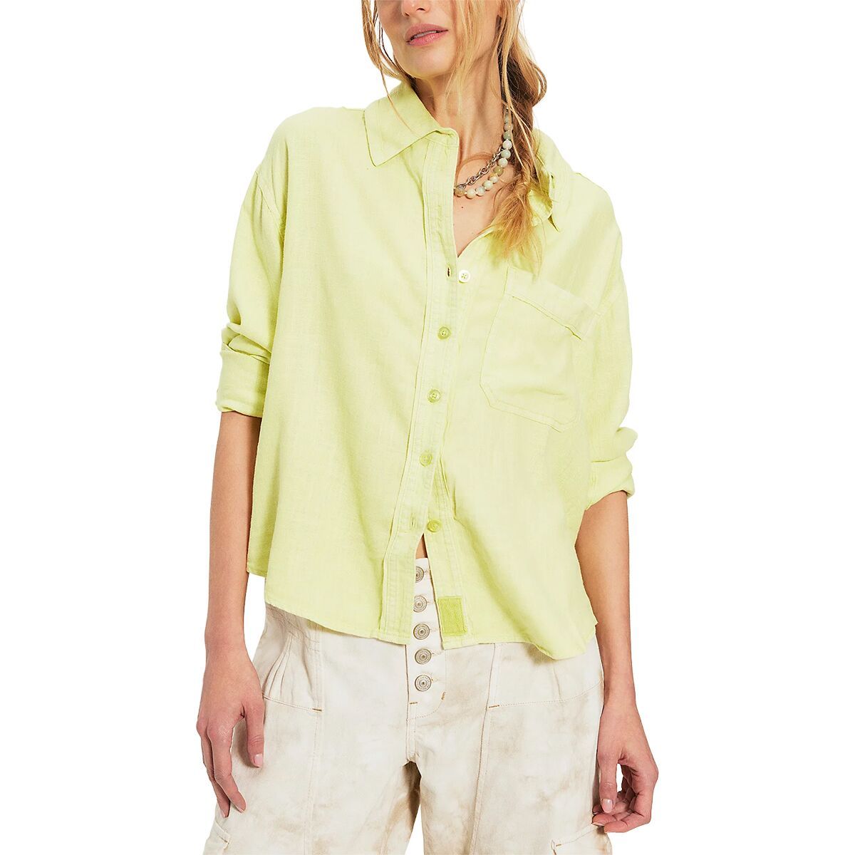 Image of Free People We The Free Laurel Linen Button-Up Shirt - Women's Early Bloomer, XL