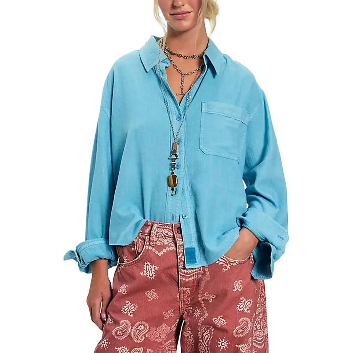 Image of Free People We The Free Laurel Linen Button-Up Shirt - Women's Milky Blue, XS