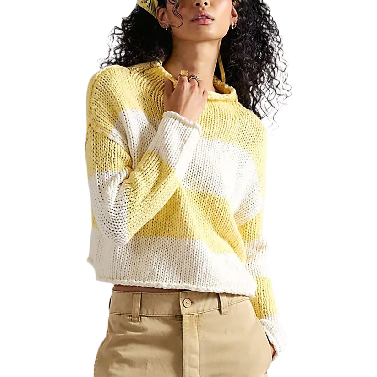 Image of Free People Opal Rugby Stripe Sweater - Women's Lemon Combo2, L