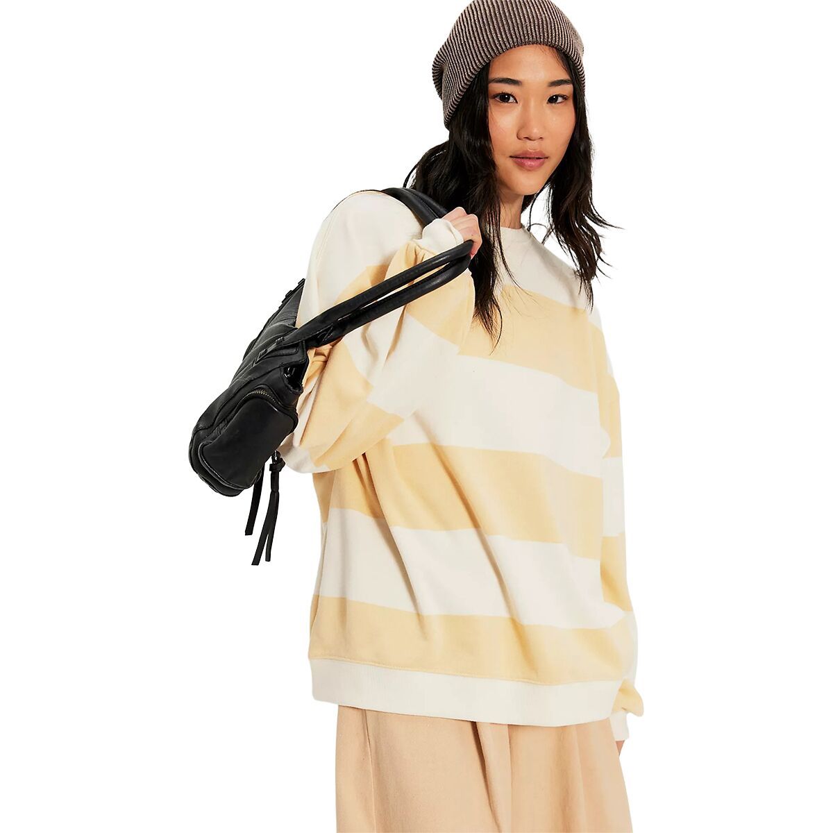 Image of Free People Classic Stripe Crew Wide Sweatshirt - Women's Apricot Combo, XL