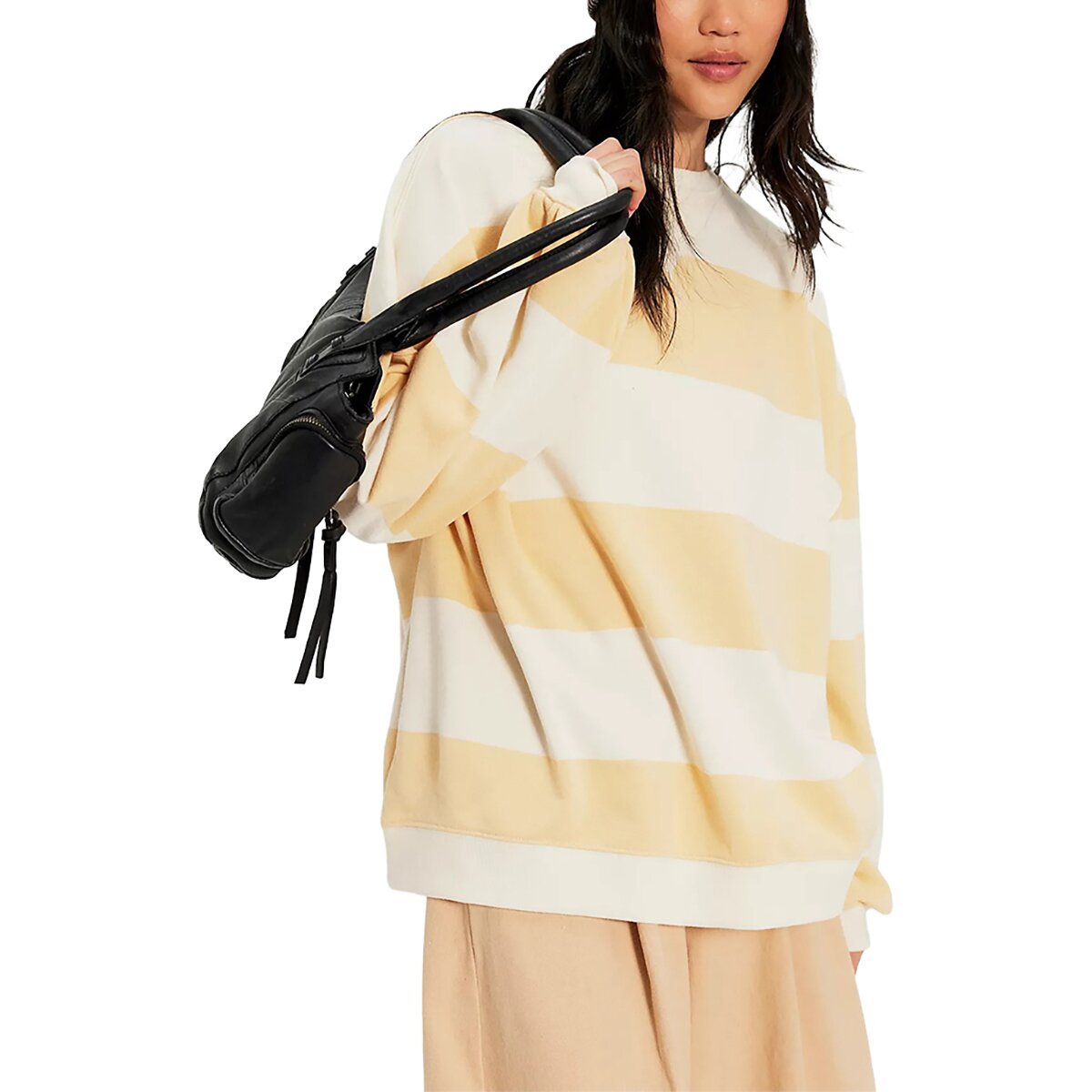 Image of Free People Classic Stripe Crew Wide Sweatshirt - Women's Apricot Combo, S