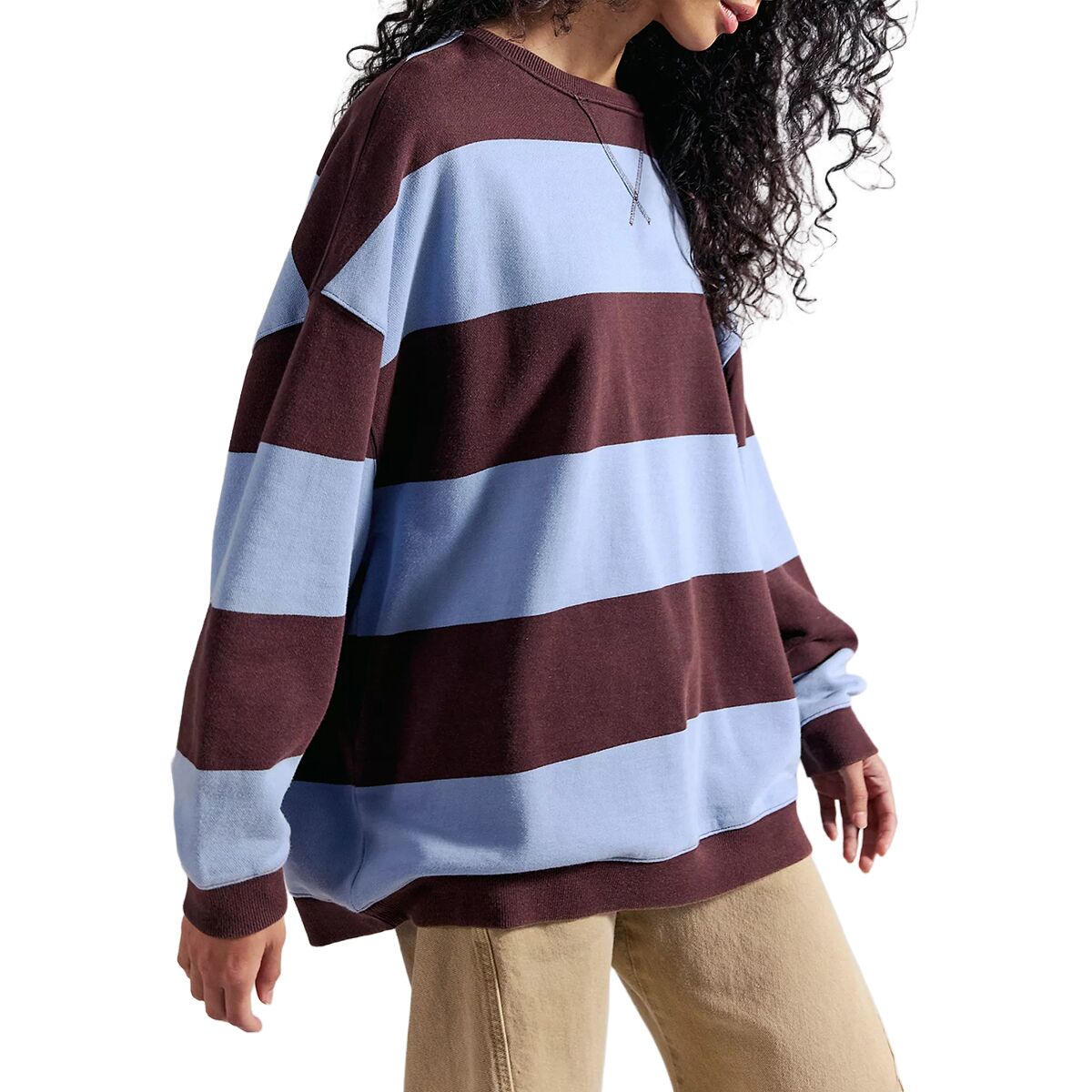 Image of Free People Classic Stripe Crew Wide Sweatshirt - Women's Periwinkle Combo, XS