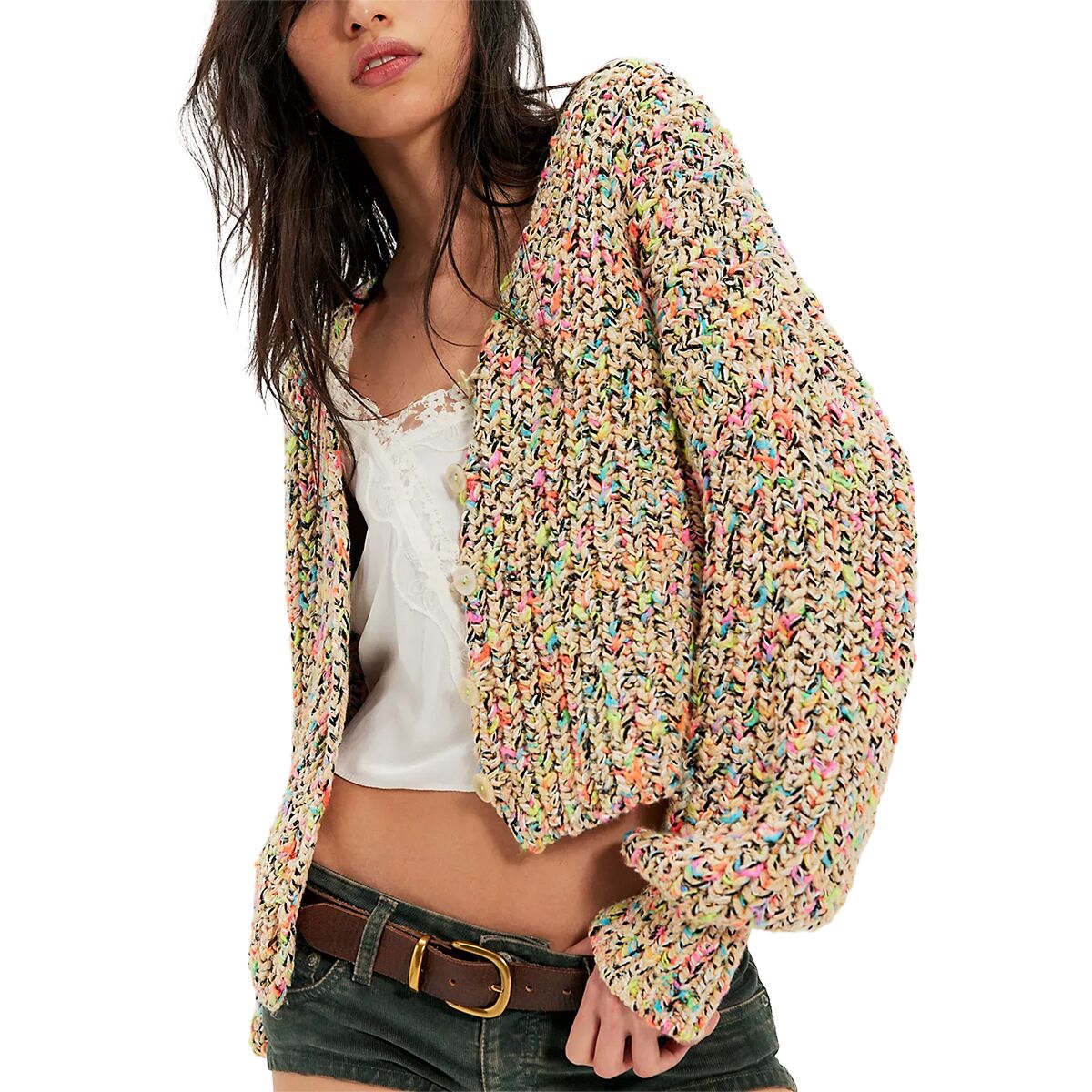 Image of Free People Flea Market Cardigan - Women's Neon Sand Combo, M