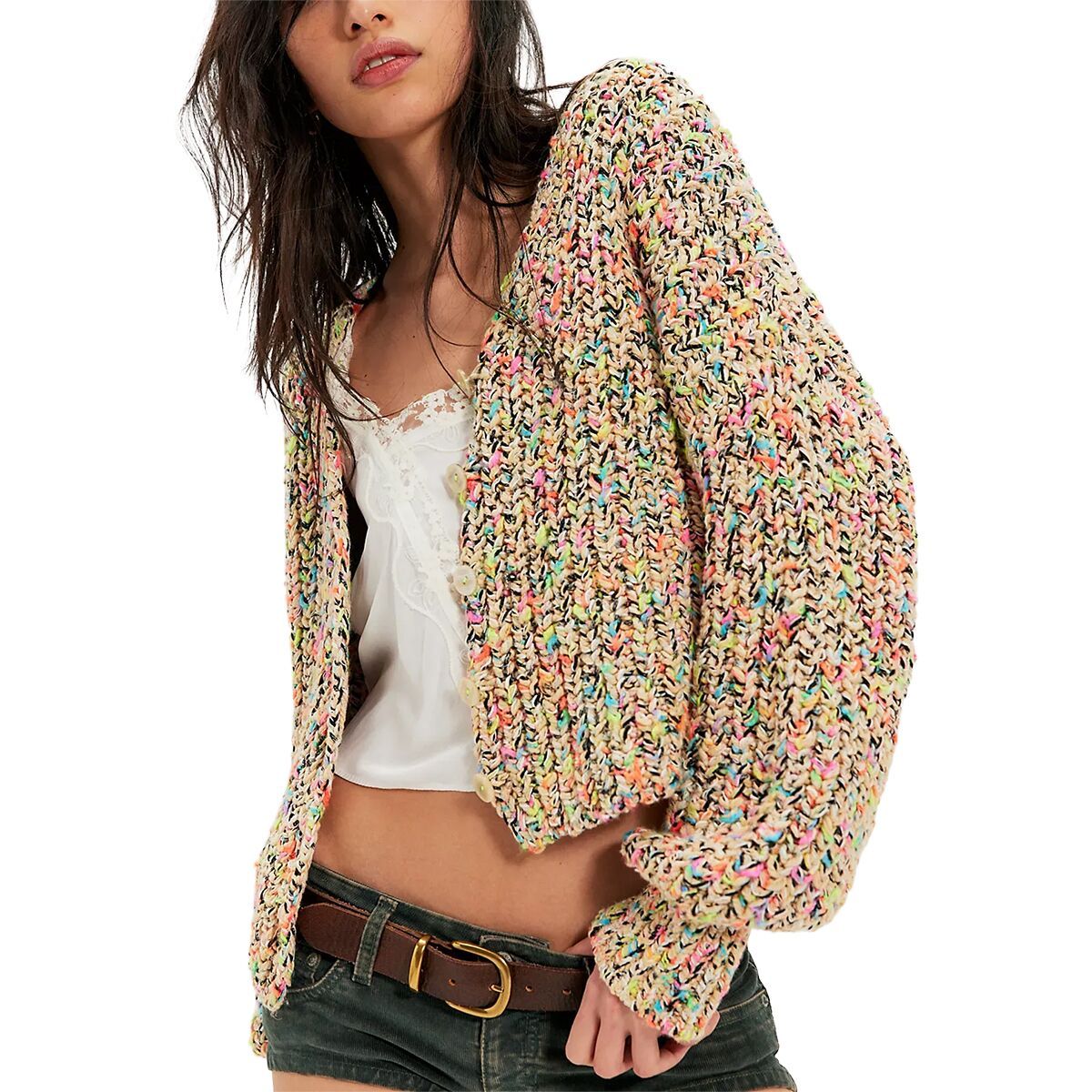 Image of Free People Flea Market Cardigan - Women's Neon Sand Combo, XL