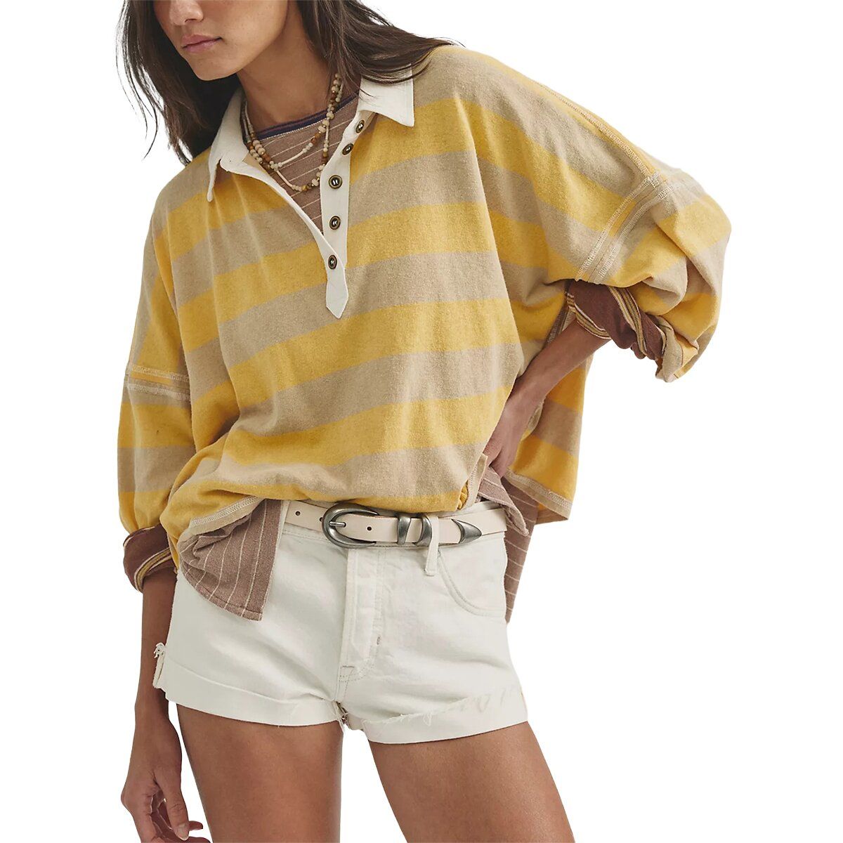 Image of Free People Auggie Long-Sleeve T-Shirt - Women's Oat Latte/Yellow Fin, S