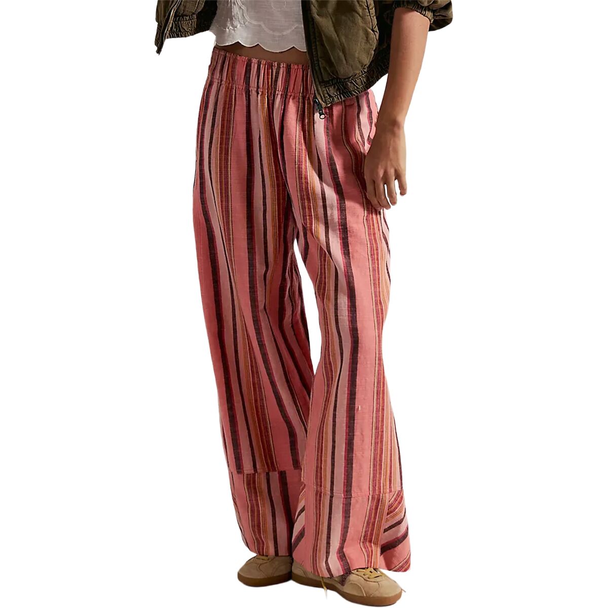 Image of Free People Days End Solar Linen Stripe Pant - Women's Soft Coral Combo, XS